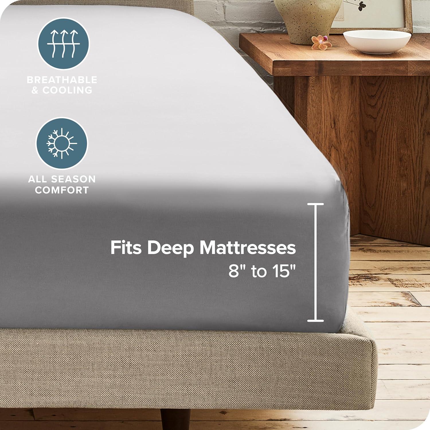 Bare Home 2-Pack Fitted Sheets - Premium 1800 Collection - Ultra-soft - Deep Pocket - Short Queen, Cloud Gray