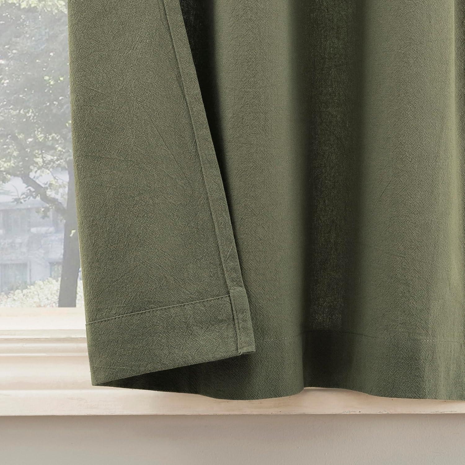 Moss Green Cotton Tab Top Sheer Kitchen Window Curtains, 52" x 36"