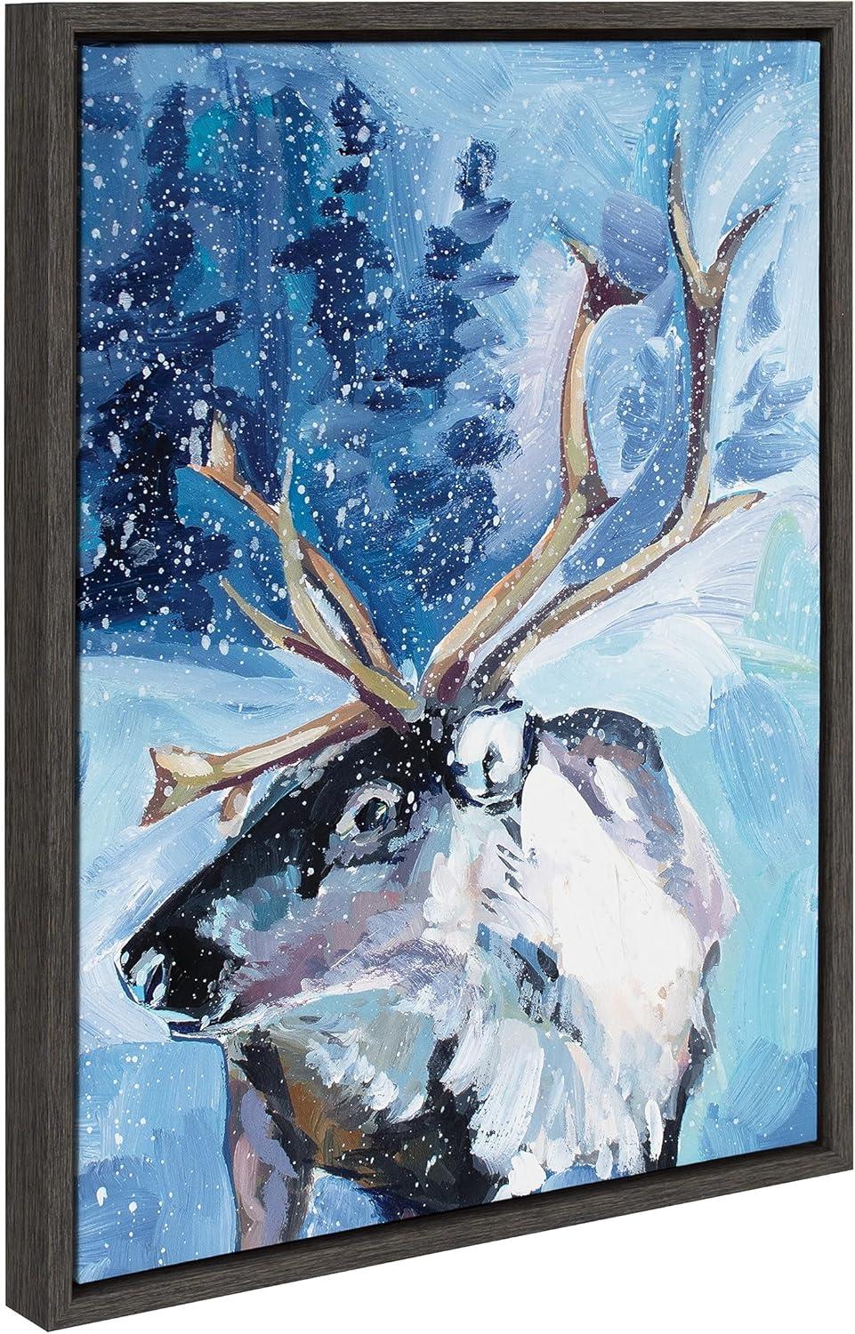 Kate & Laurel All Things Decor Sylvie Colorful Majestic Reindeer In Snow Framed Canvas Wall Art by Rachel Christopoulos