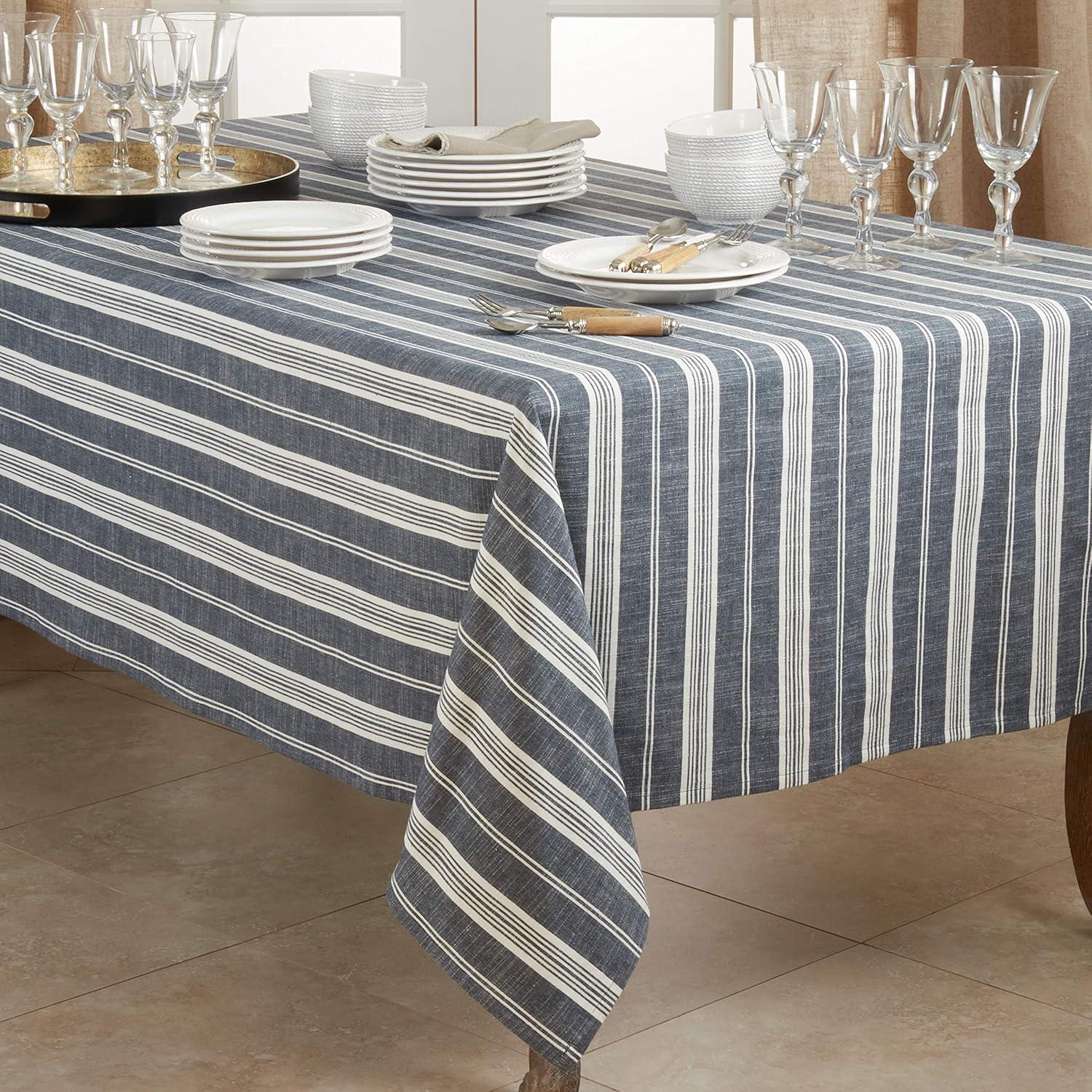 Saro Lifestyle Striped Design Tablecloth, 65"x120", Blue