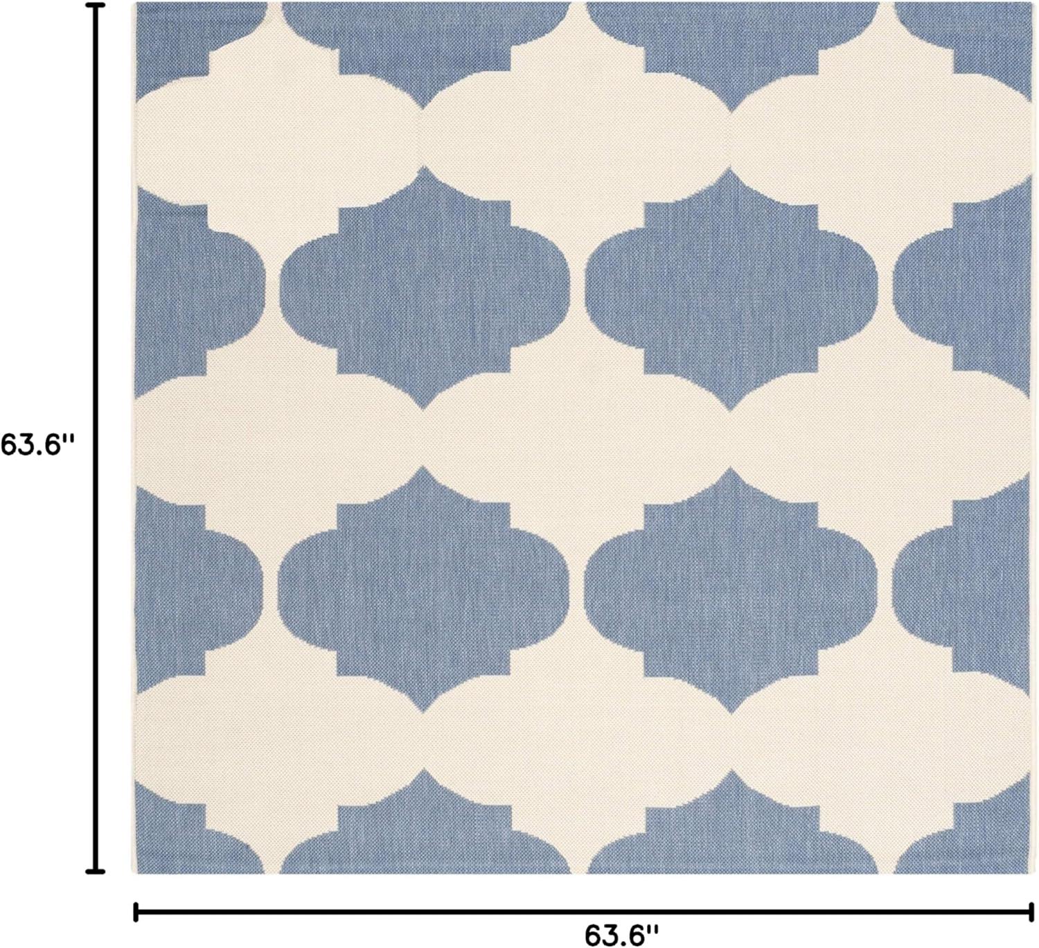SAFAVIEH Courtyard Elwyn Geometric Trellis Indoor/Outdoor Area Rug, 5'3" x 5'3" Square, Beige/Blue