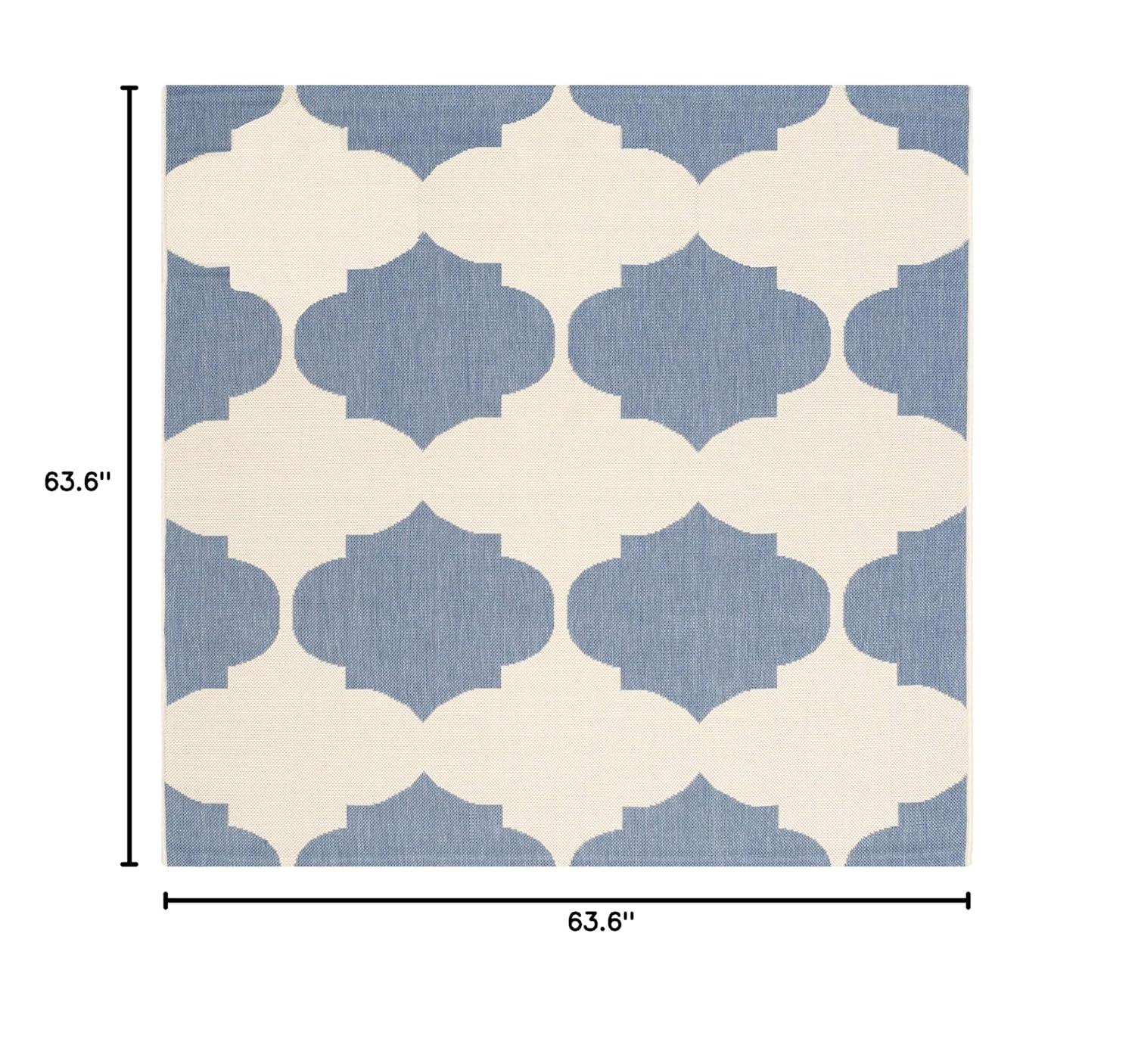 SAFAVIEH Courtyard Elwyn Geometric Trellis Indoor/Outdoor Area Rug, 5'3" x 5'3" Square, Beige/Blue