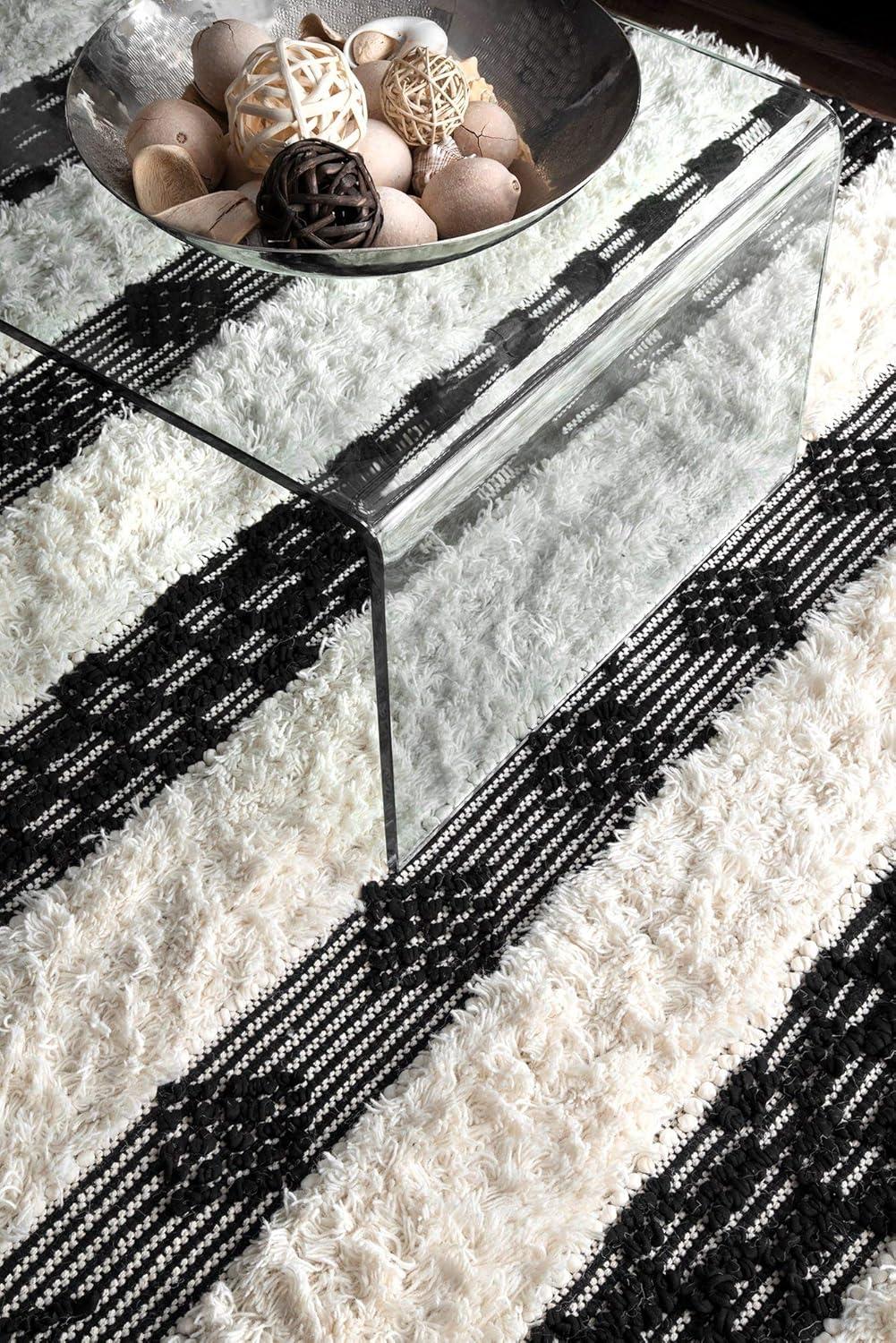 Ivory Shag Tufted Handmade Wool Runner Rug 30"