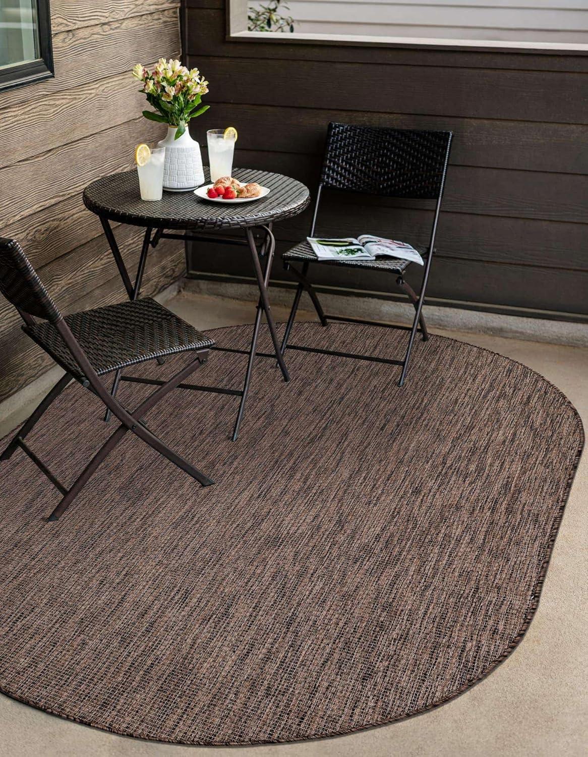 Light Brown Oval Synthetic Outdoor Area Rug 4' x 6'