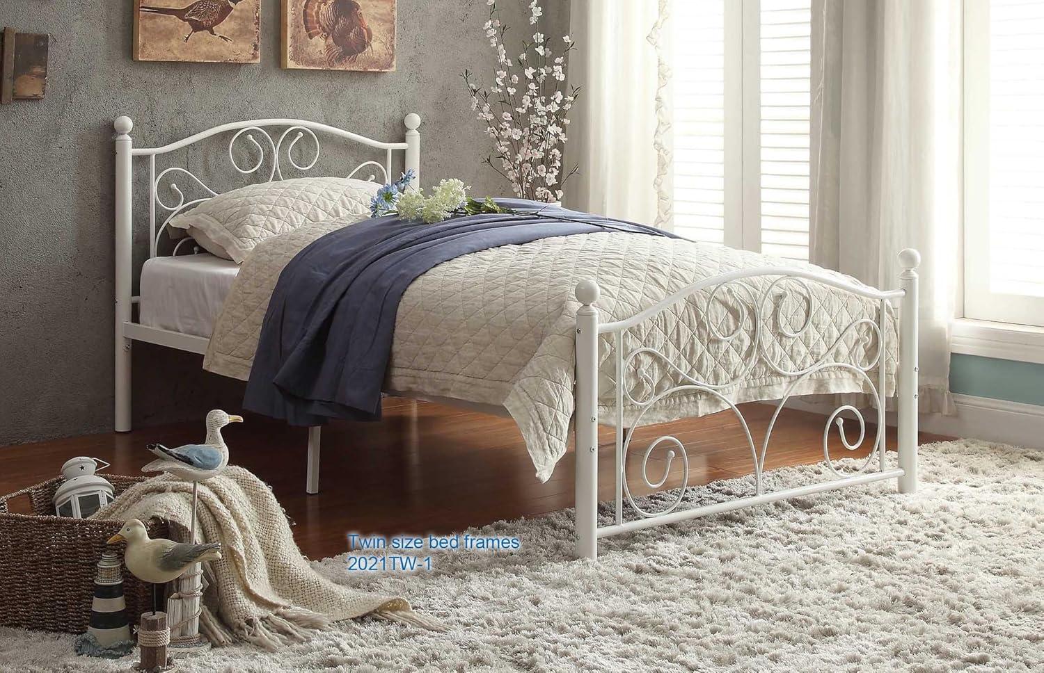 Elegant Transitional Full Poster Bed with Metal Frame in White