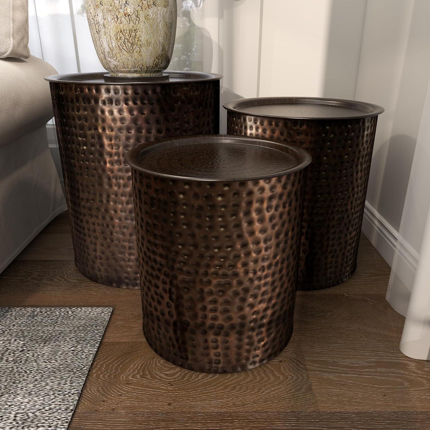 Metal Cylinder Accent Tables (Set of 3) Brown - Olivia & May