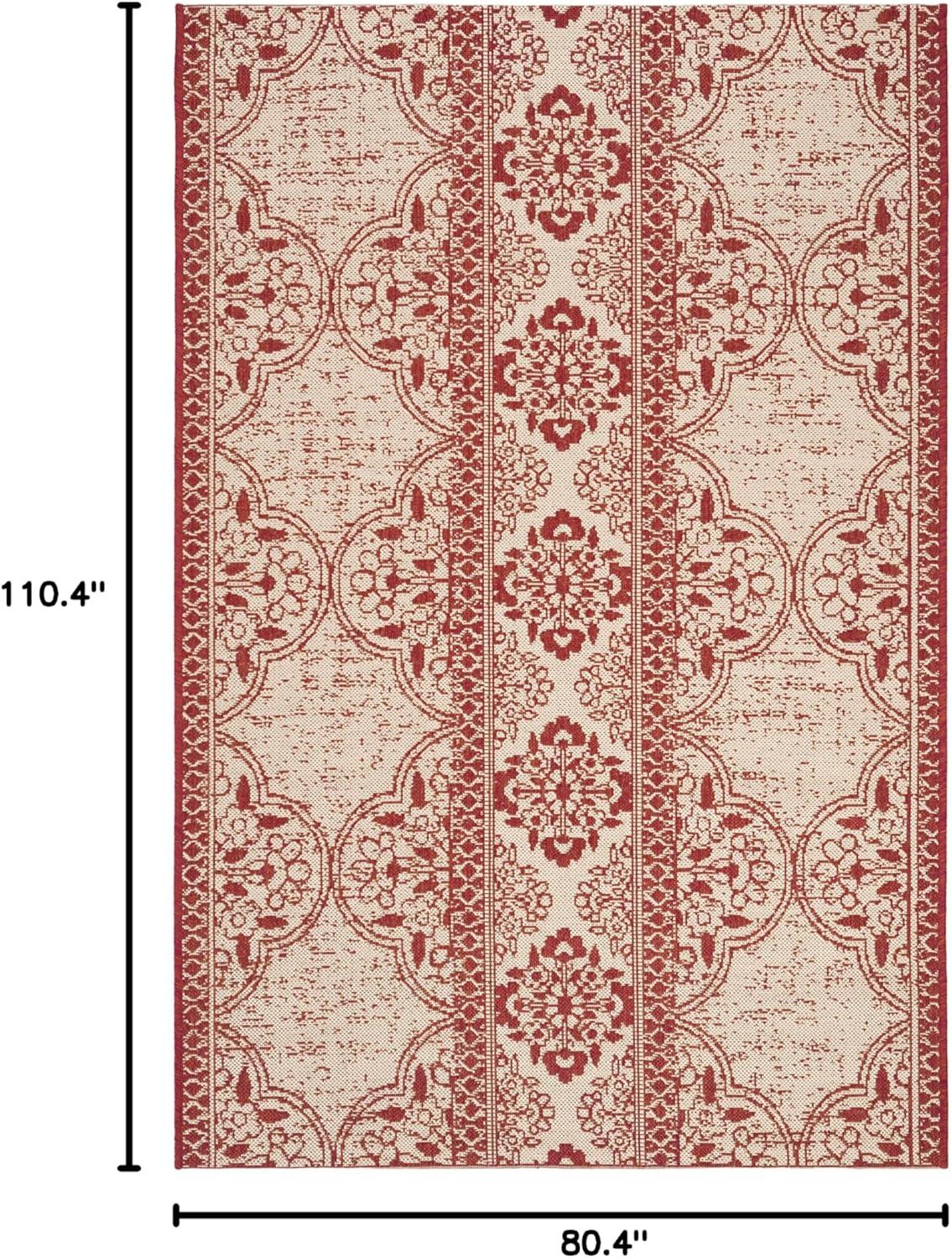 Beach House BHS174 Power Loomed Indoor/Outdoor Area Rug - Red/Creme - 6'7"x9'2" - Safavieh