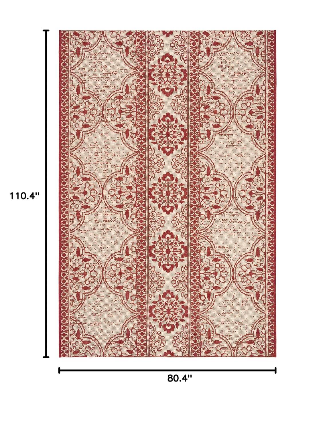 Beach House BHS174 Power Loomed Indoor/Outdoor Area Rug - Red/Creme - 6'7"x9'2" - Safavieh