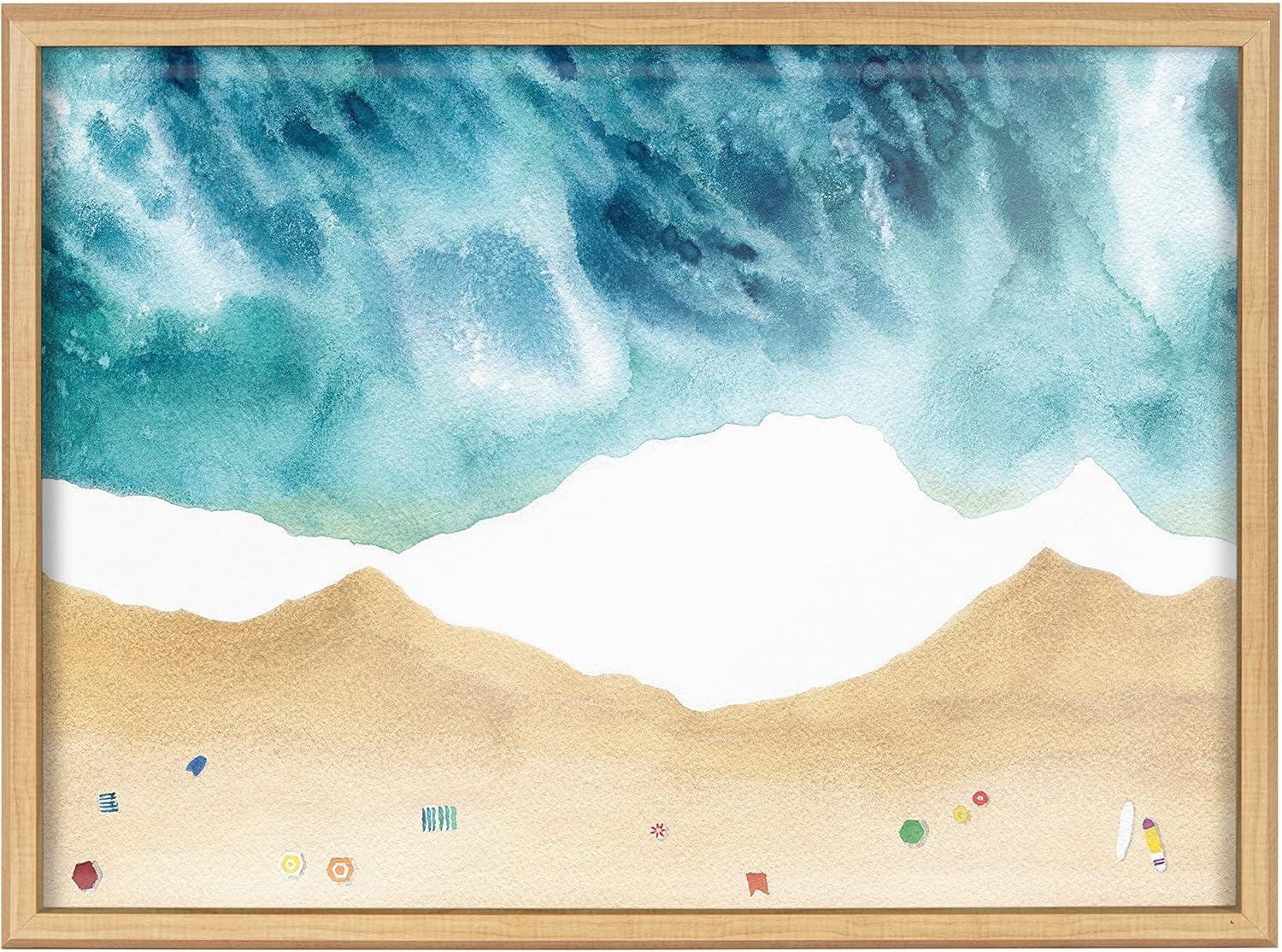 North Shore Coastal Beach Print Framed Glass Wall Art, 18x24 Natural