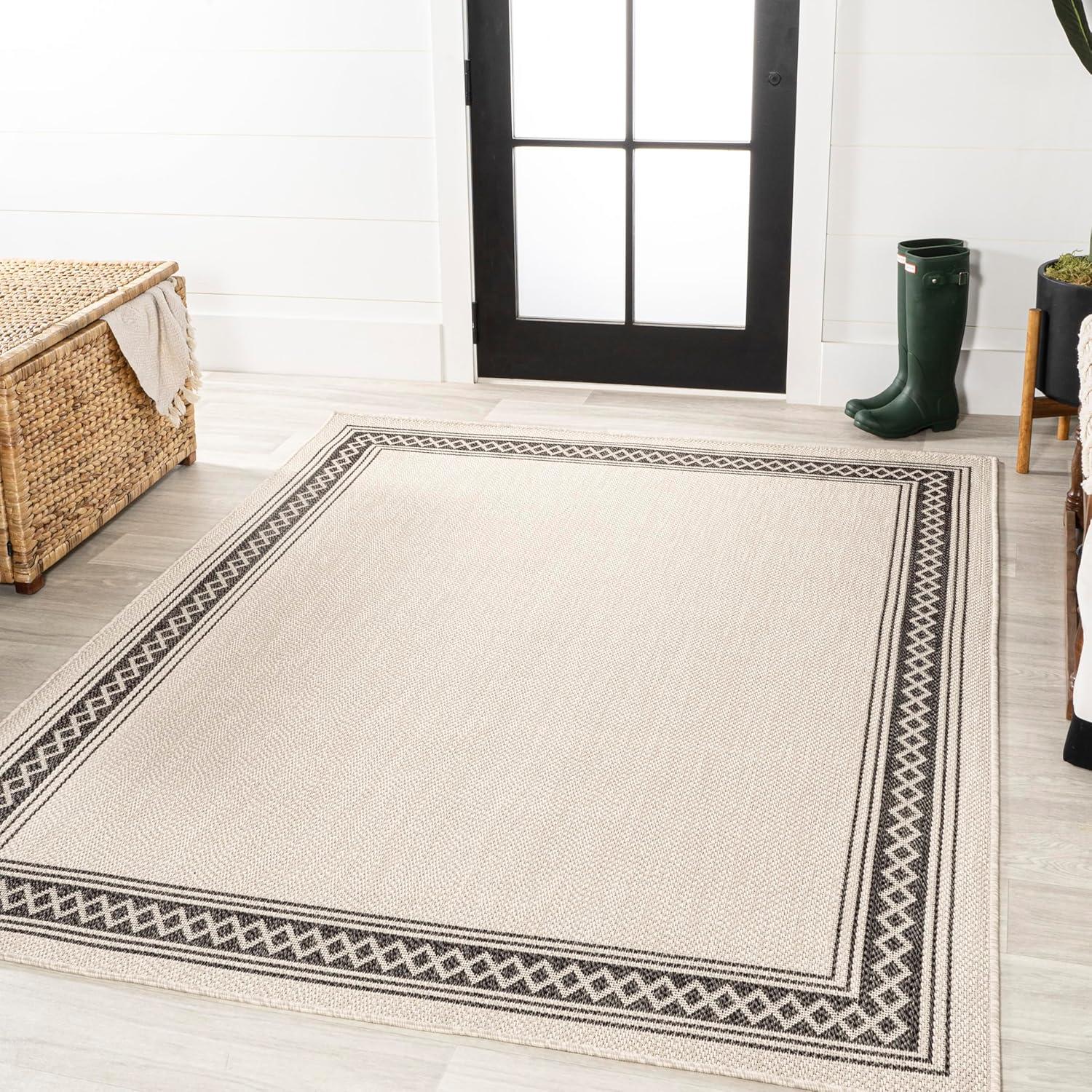3' x 5' Lucia Classic Diamond Border Indoor/Outdoor Area Rug, Cream/Black - JONATHAN Y