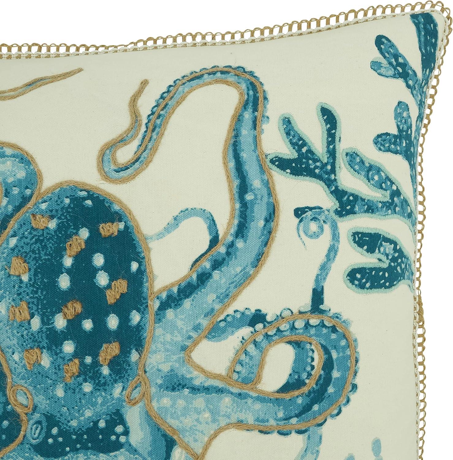 20"x20" Oversize Octopus Design Square Throw Pillow Cover Aqua Blue - Saro Lifestyle: Cotton, Zippered, Hand Wash