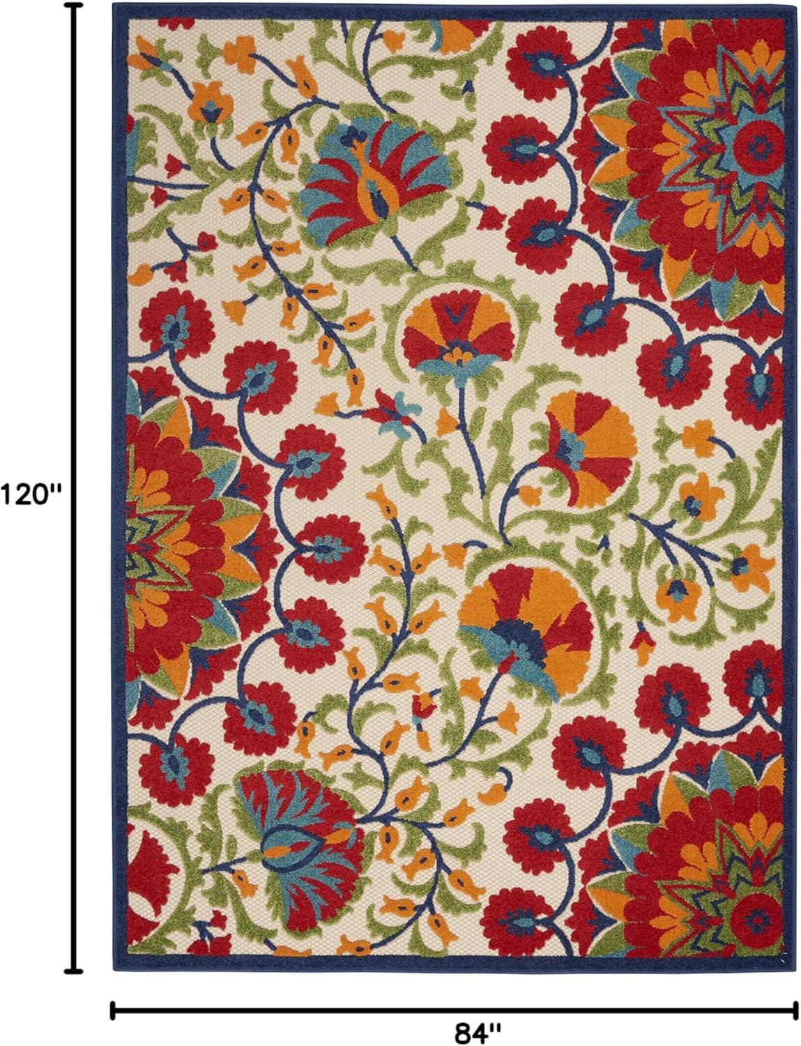 Nourison Aloha Floral Easy Care Flatweave High-Low Indoor Outdoor Area Rug Red/Multi 7' x 10'
