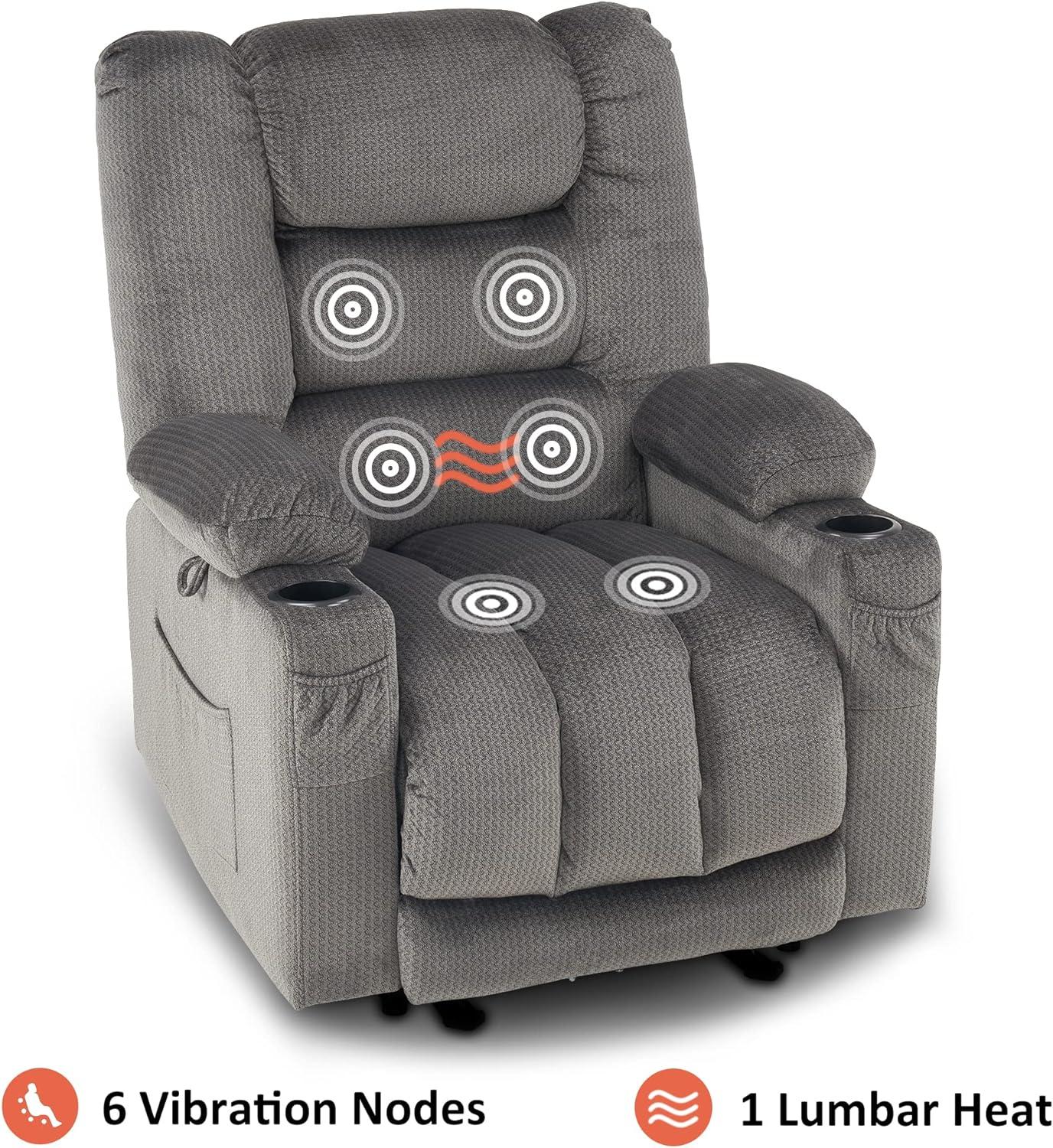 Color Electric Power Recliner Chair with Heat and Massage, USB Ports, Cup Holders