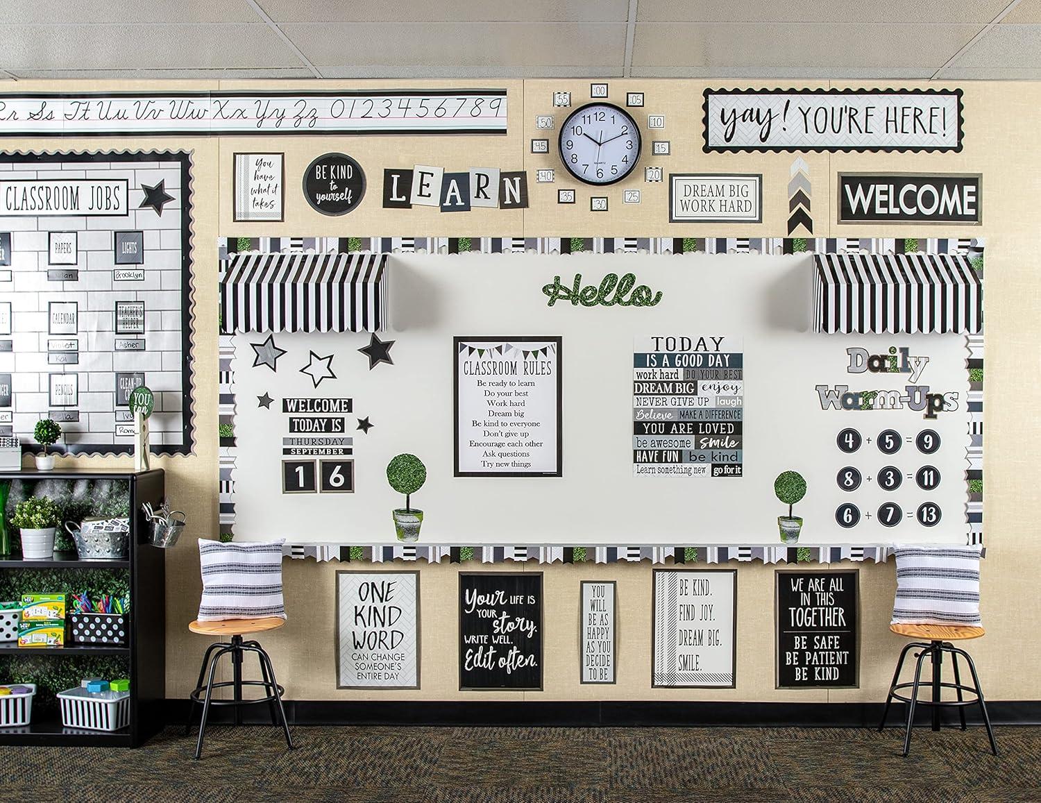 Black and White Striped Classroom Awning 24" x 12.5" x 8"