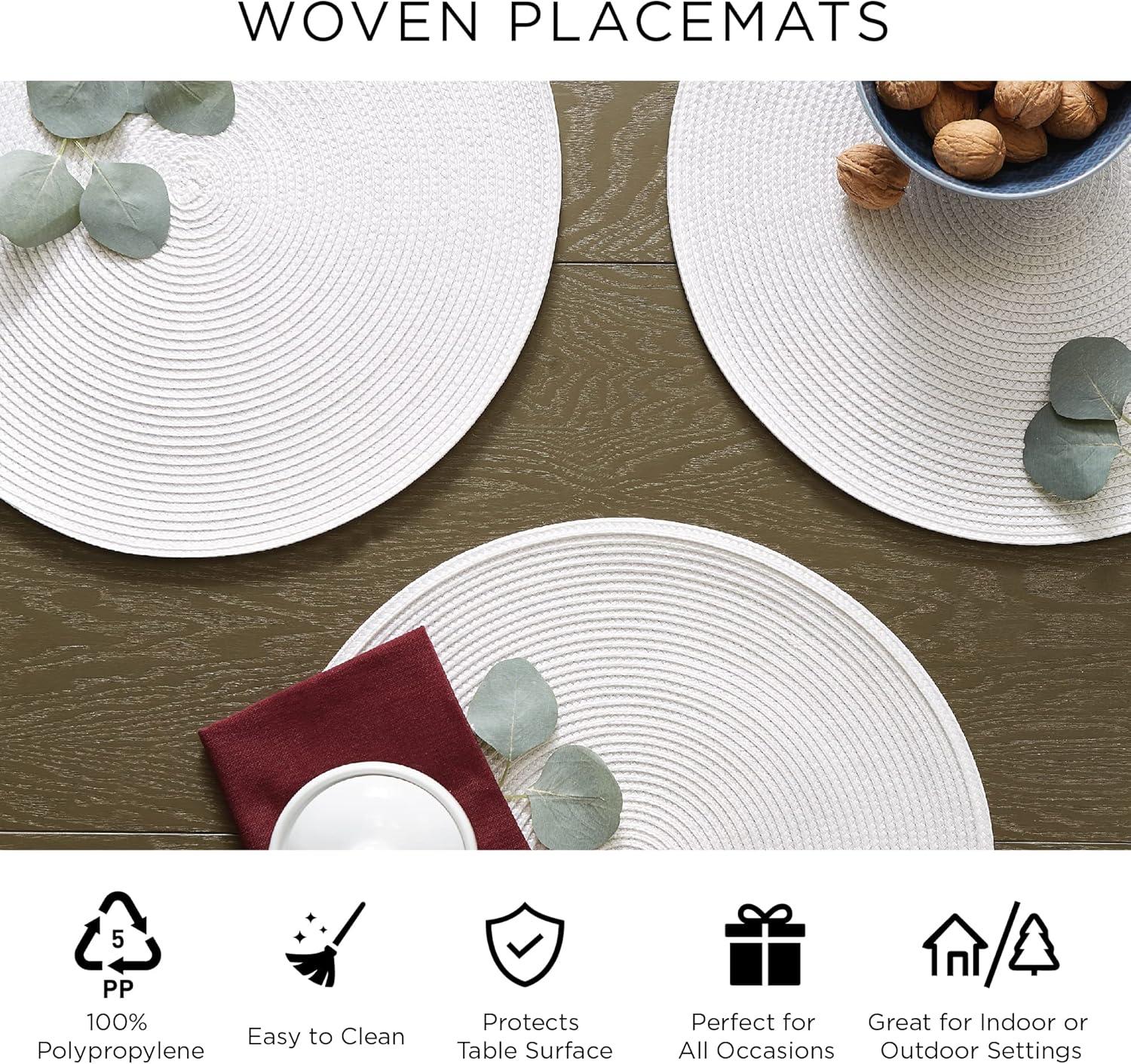 DII Round Woven Kitchen Placemat Set, Set of 6, 15" Diameter, 100% Polypropylene, Multiple Colors/Set Sizes