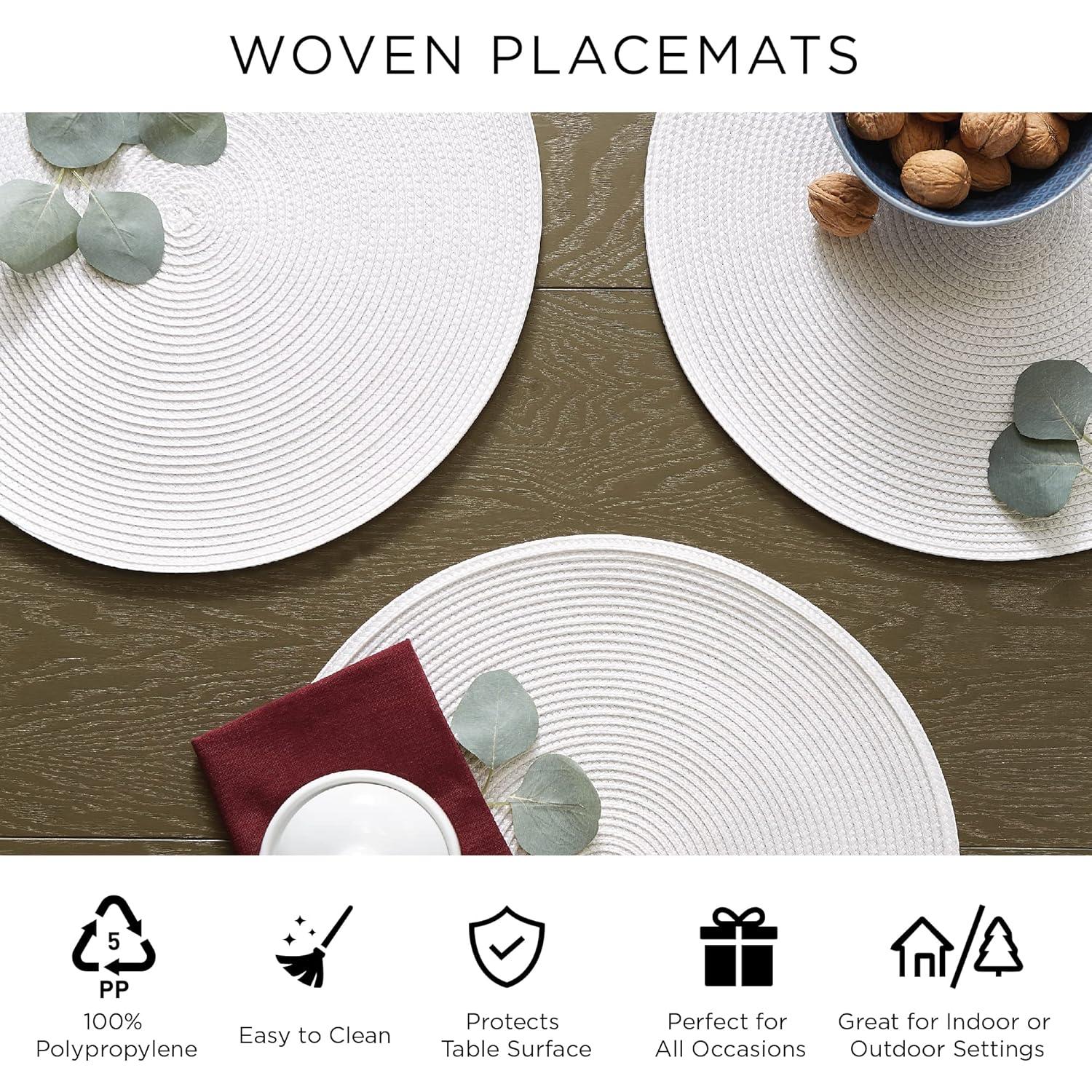 DII Solid Woven Placemat Set 6 Piece, White, 15" Dia