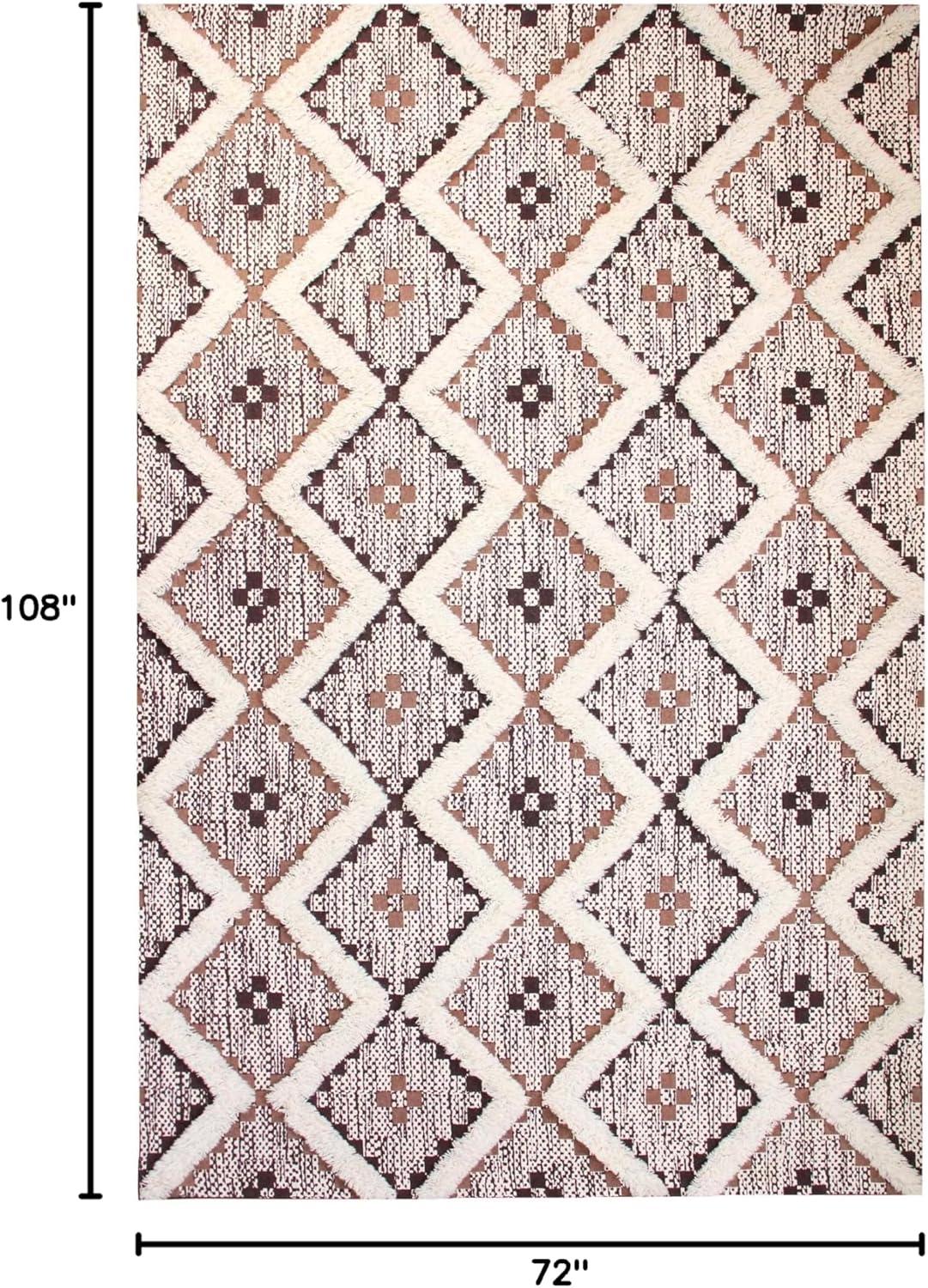 Superior Evren Hand-Tufted Cotton/Wool Textured Geometric Tan/Chocolate Farmhouse Area Rug, 6' x 9'