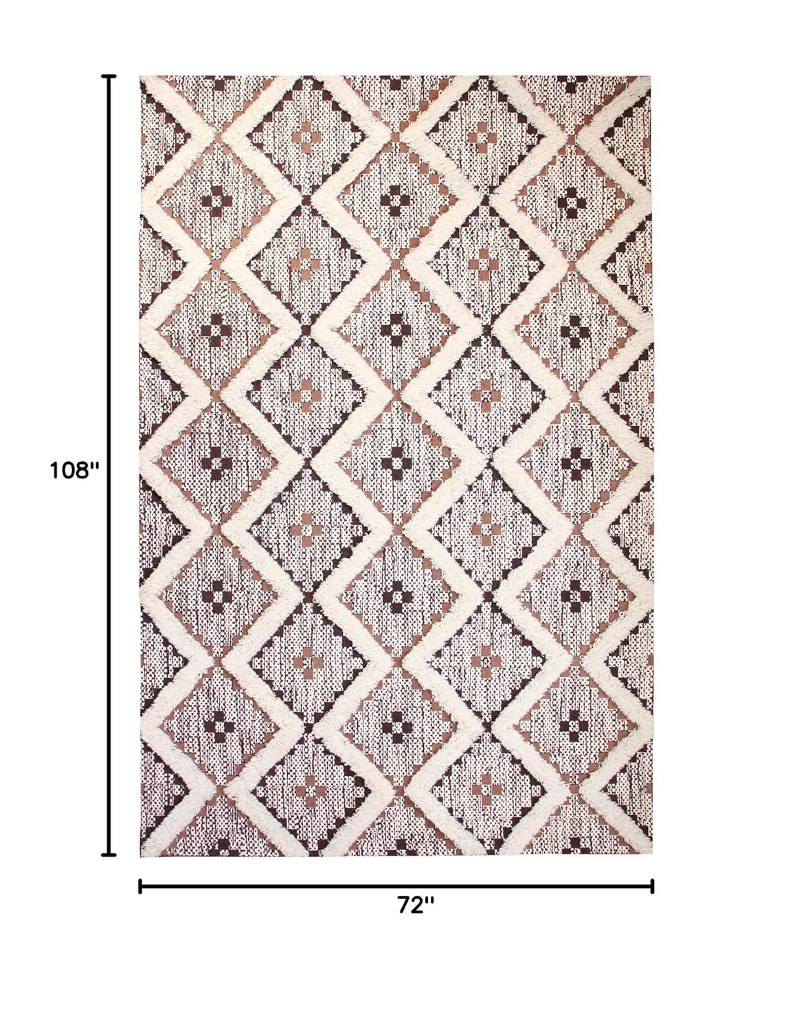 Superior Evren Hand-Tufted Cotton/Wool Textured Geometric Tan/Chocolate Farmhouse Area Rug, 6' x 9'