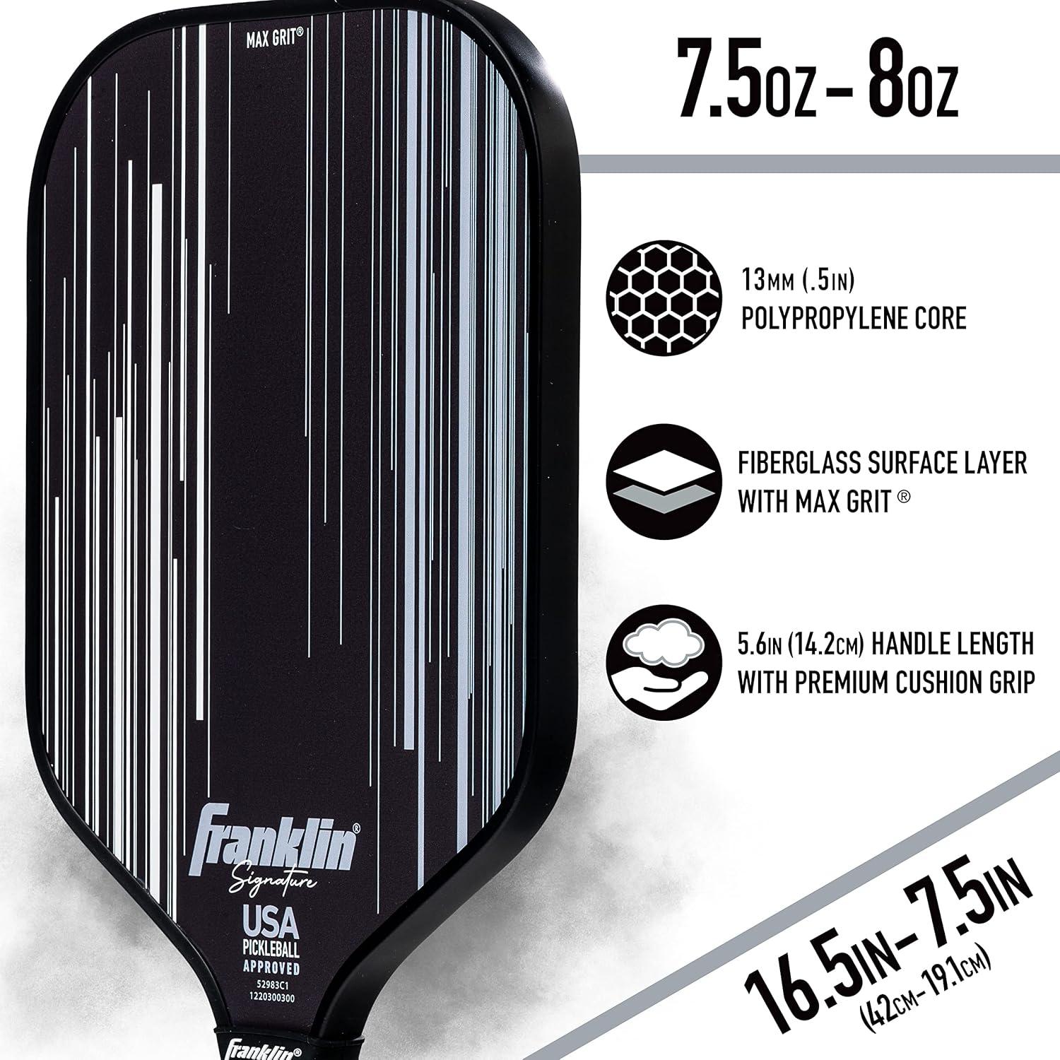 Franklin Sports Pro Pickleball Paddles - Signature Series Pro Pickleball Paddle with MaxGrit Surface - USA Pickleball (USAPA) Approved Tournament Pickleball Paddle - 13mm Polypropylene Core - Black