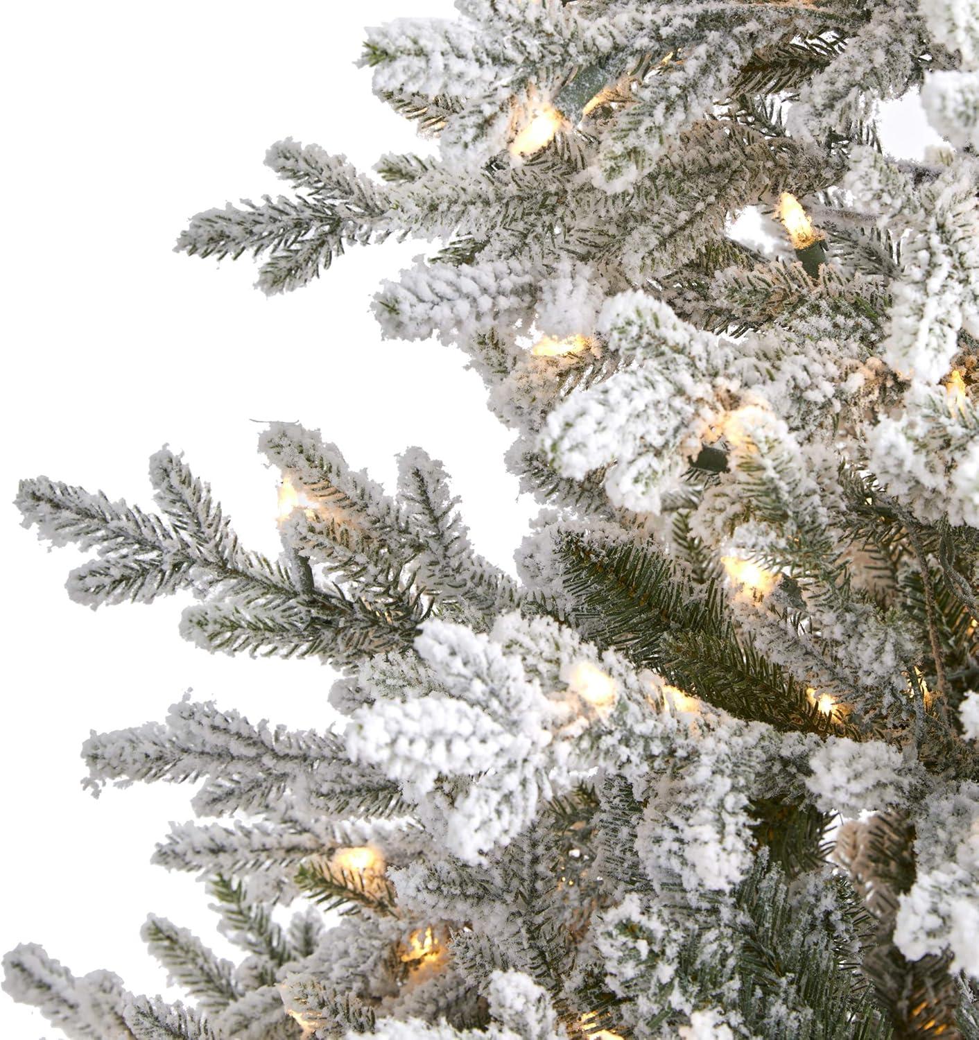 Nearly Natural 6-ft Flocked Fraser Fir Artificial Christmas Tree with 500 Warm White Lights and 236 Bendable Branches