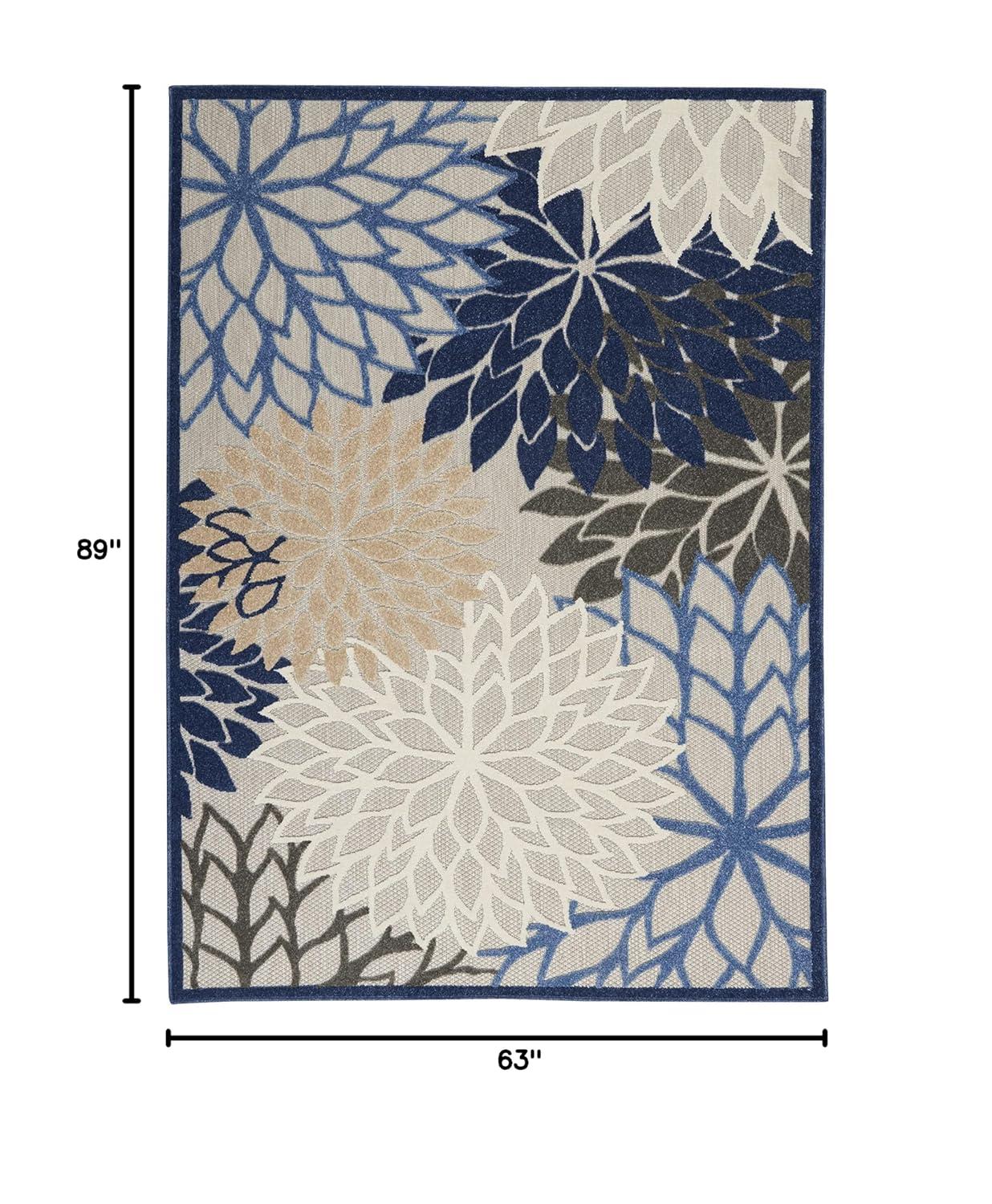 Nourison Aloha Floral 5'3" x 7'5" Blue Multicolor Tropical Indoor/Outdoor Area Rug