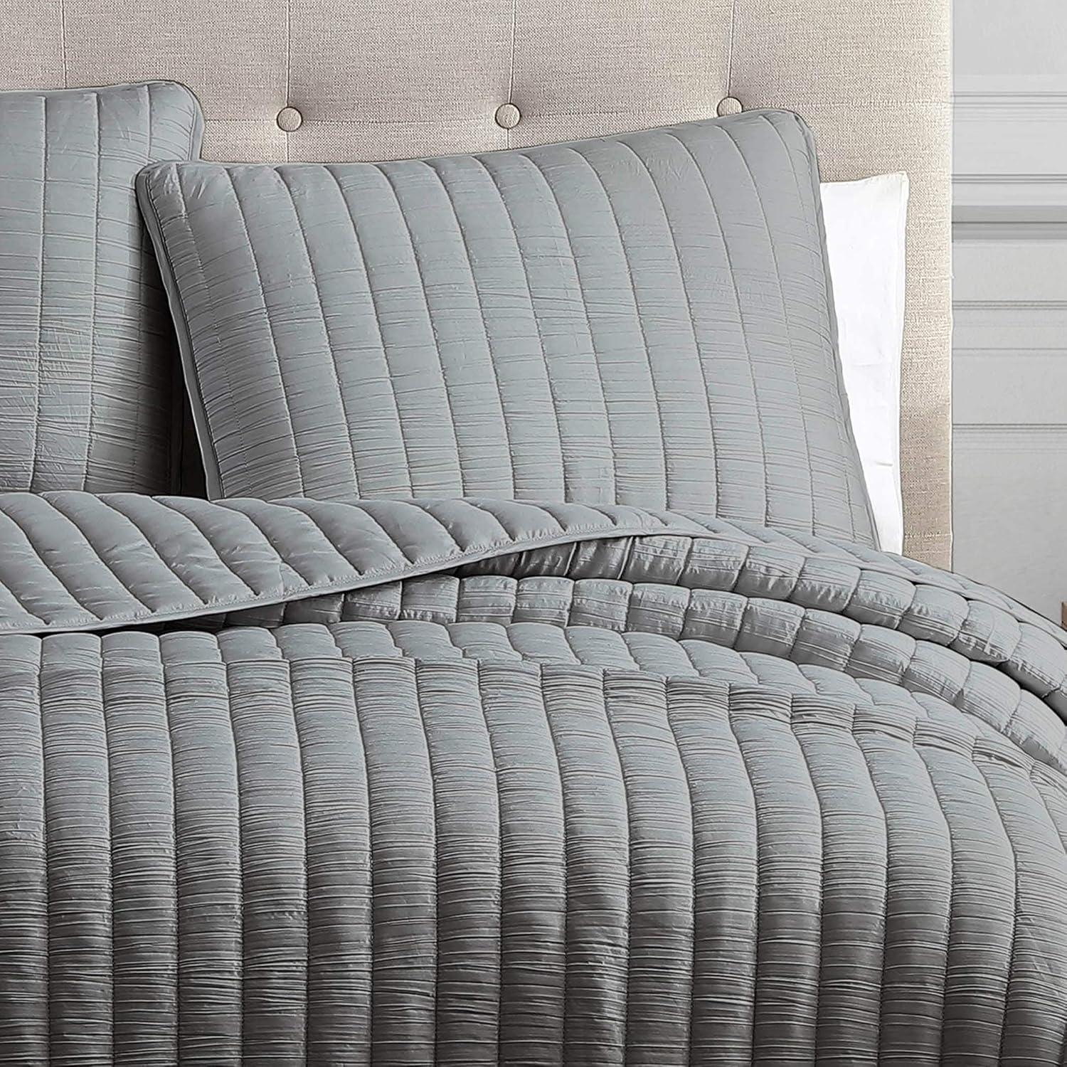 Riverbrook Home 3pc Full/Queen Moonstone Quilt Bedding Set Dark Gray: Polyester, Machine Washable, No Flange