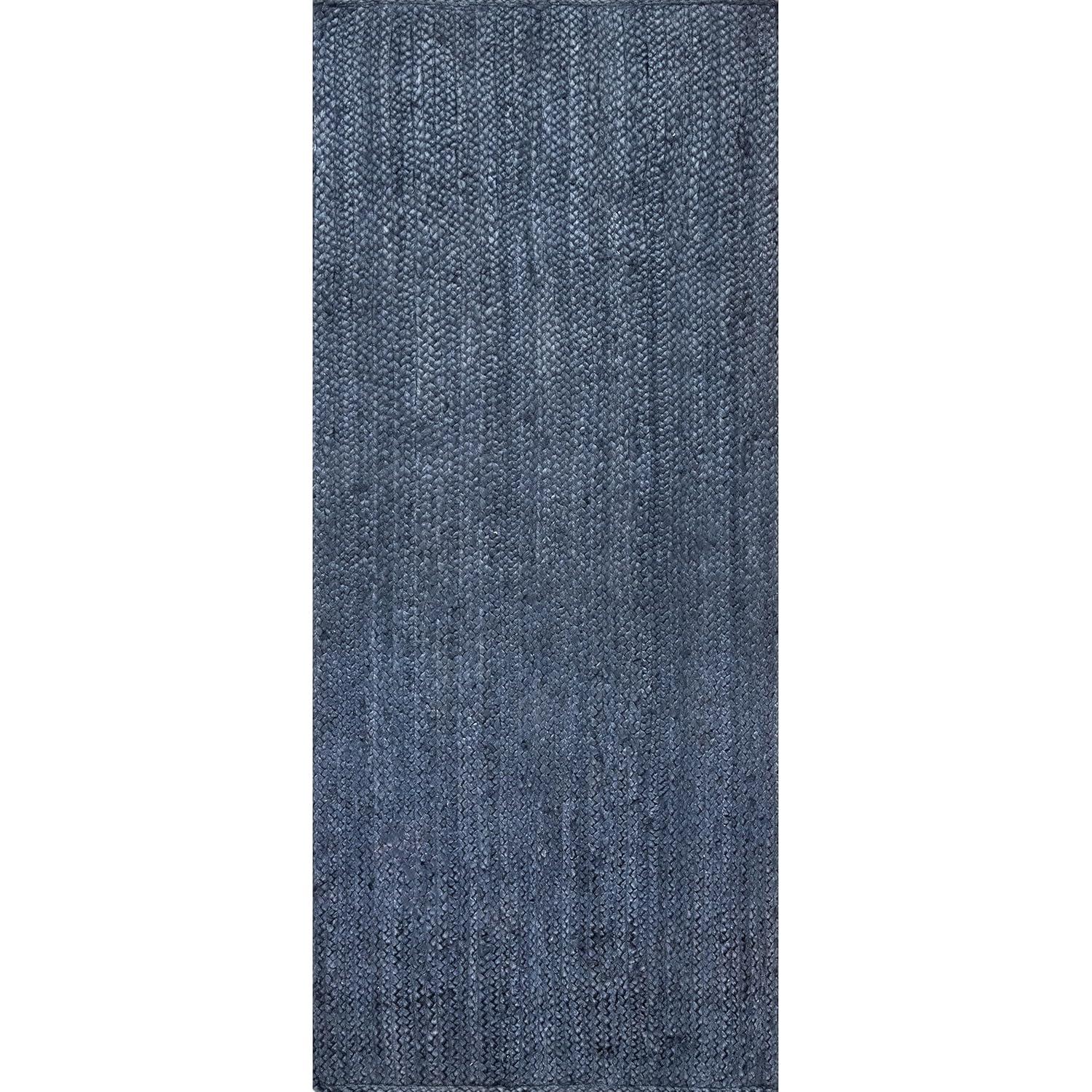 Nuloom 2x6 Rigo Jute Hand Woven Indoor Area Rug, Navy, Solid Farmhouse Design, Natural Fiber Bedroom, Living Room, Kitchen,