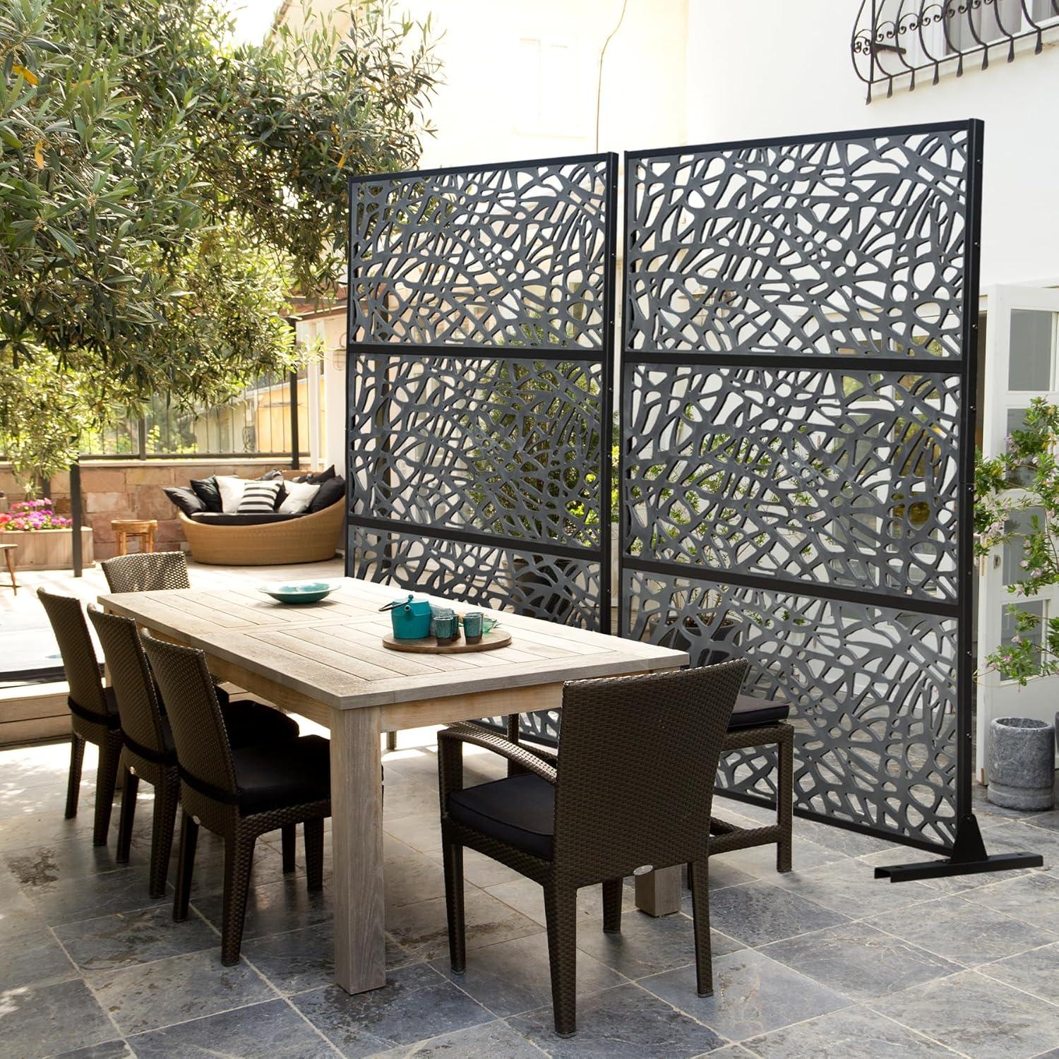 Domi Outdoor Living Privacy Screen, Freestanding, Modern, Black, Plastic Mesh, Galvanized Steel Frame