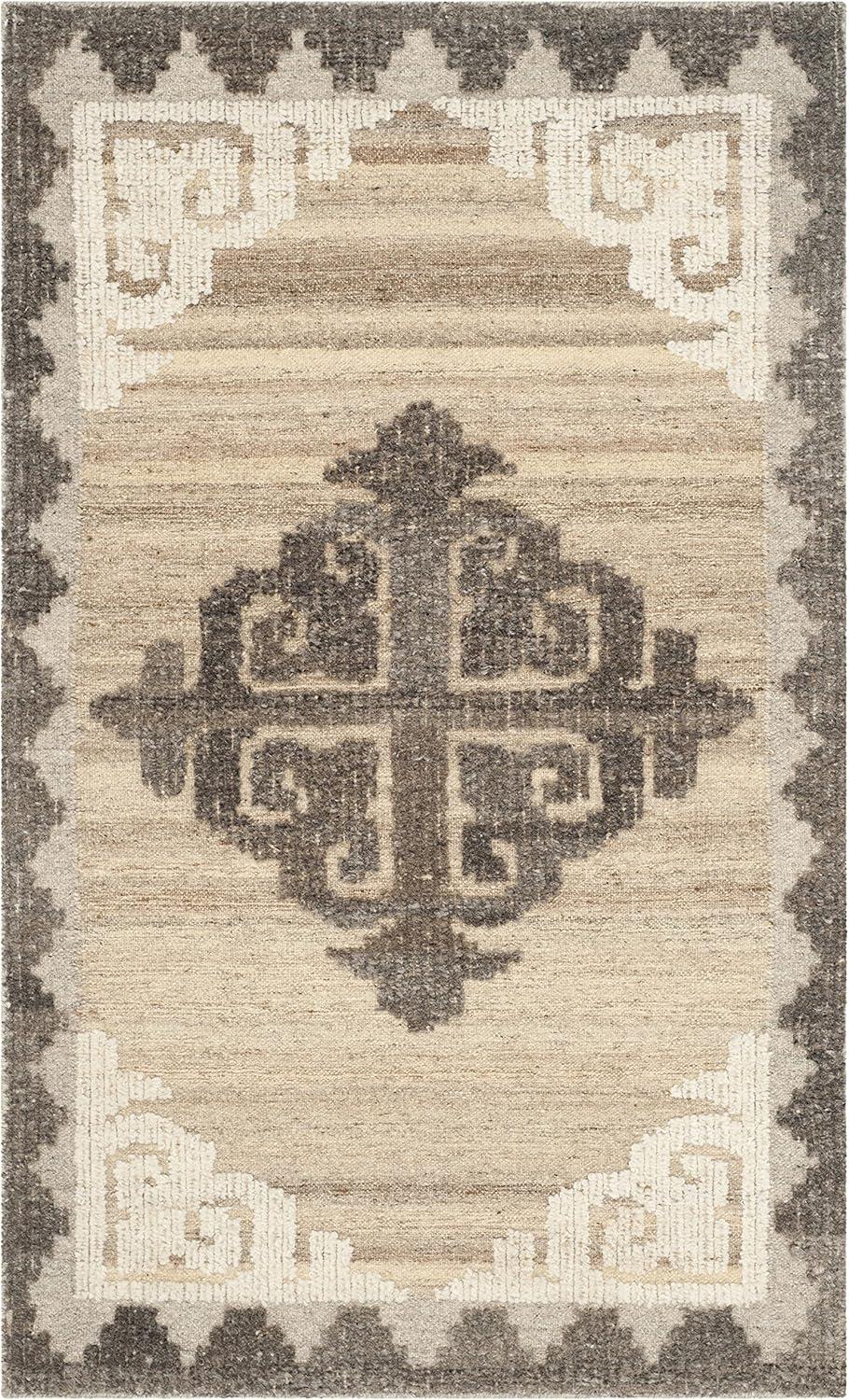 Beige Hand-Knotted Wool Accent Rug 3' x 5' - Non-Slip Base