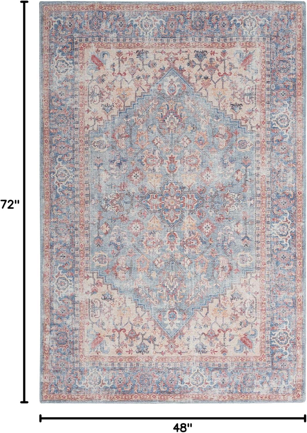 Machine Washable Oriental Blue/Red Area Rug