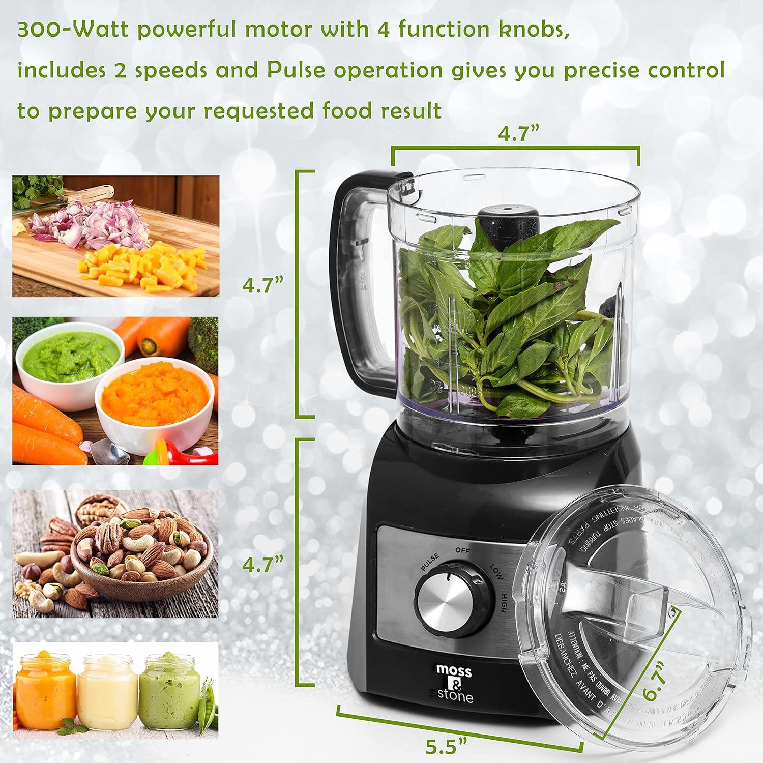 Moss & Stone 8-Cup Black Food Processor, Electric Chopper & Grinder, 500W