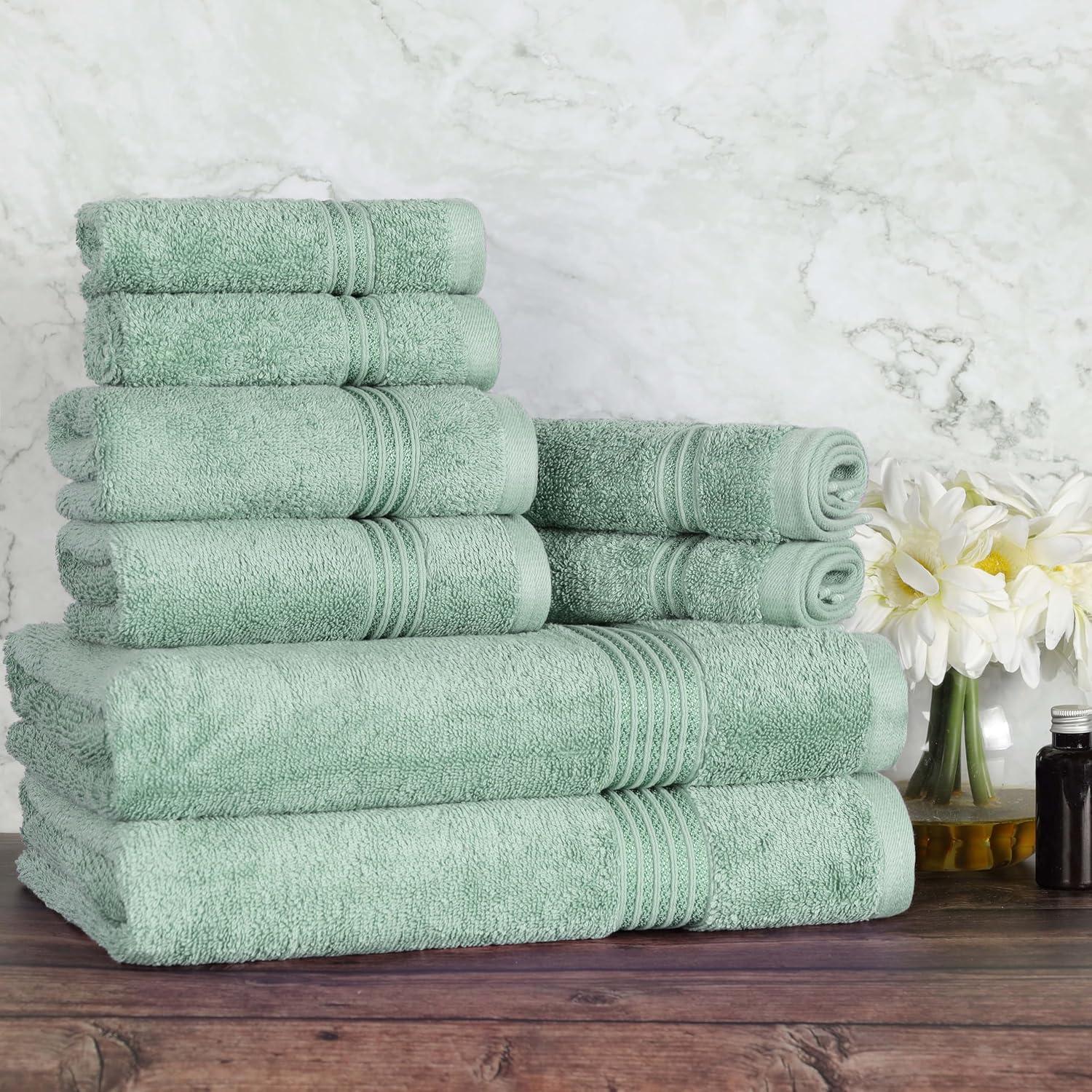 Superior Egyptian Cotton Absorbent 8-Piece Sage Towel Set
