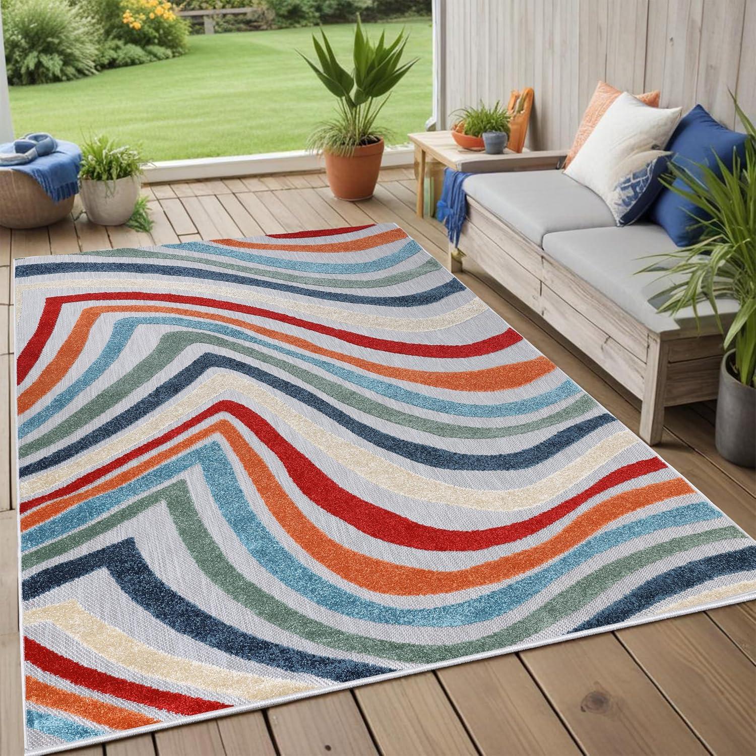 Superior Wave Multicolor Synthetic 4' x 6' Striped Area Rug