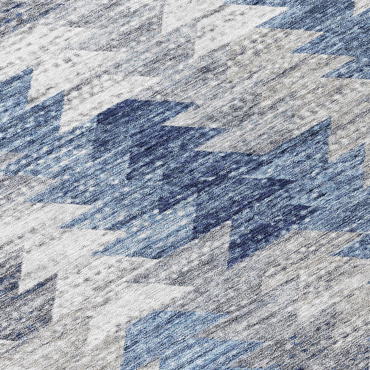 Blue and Gray Synthetic Flat Woven Washable Rug