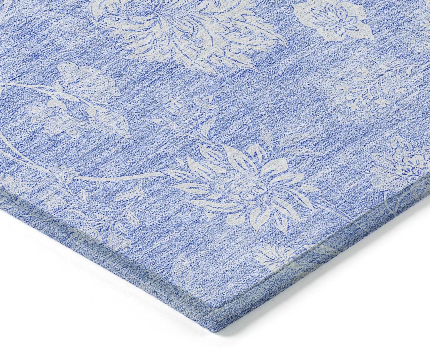 Sky Blue Floral Synthetic Indoor Outdoor Area Rug