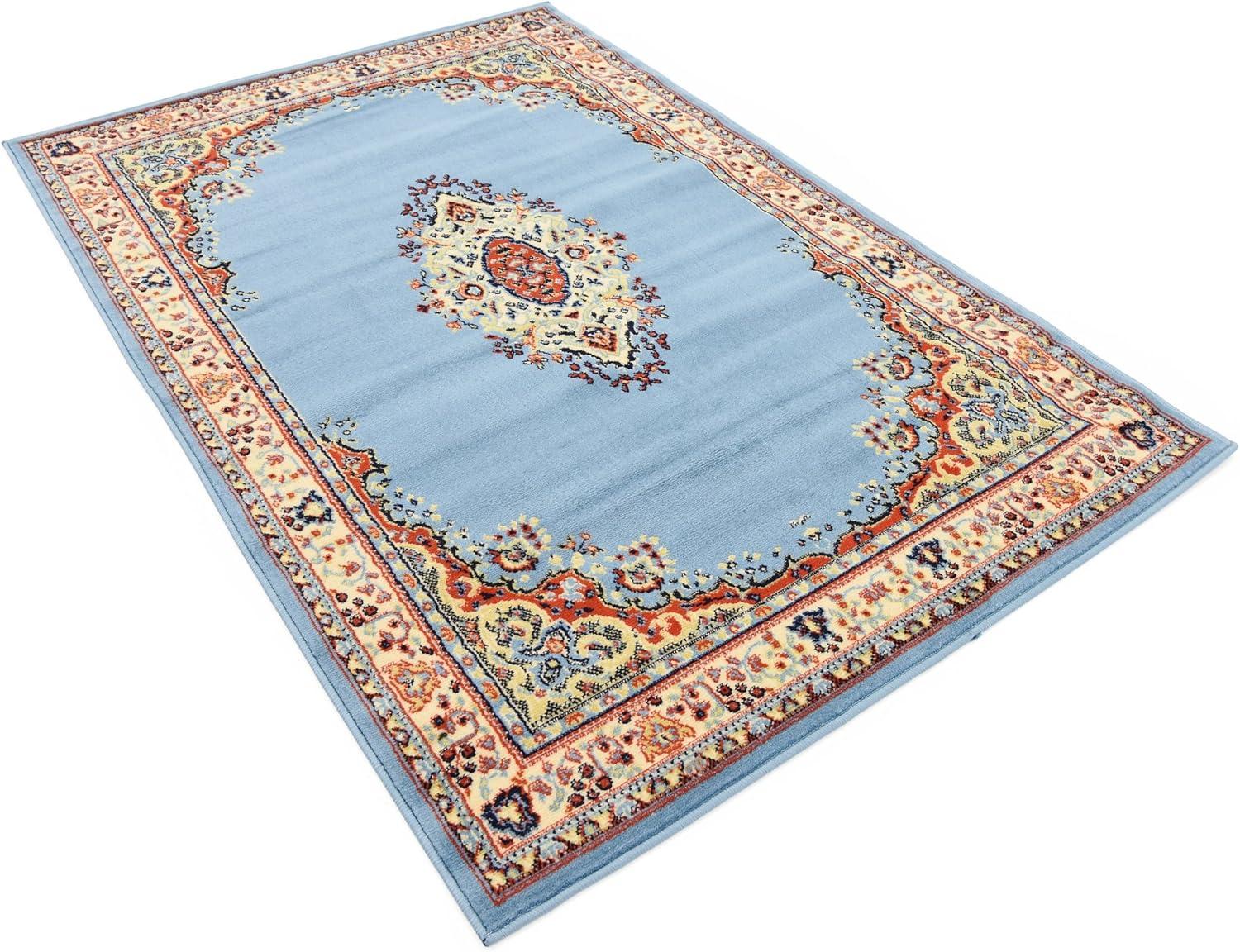 Light Blue Synthetic Medallion 4' x 6' Rectangular Rug