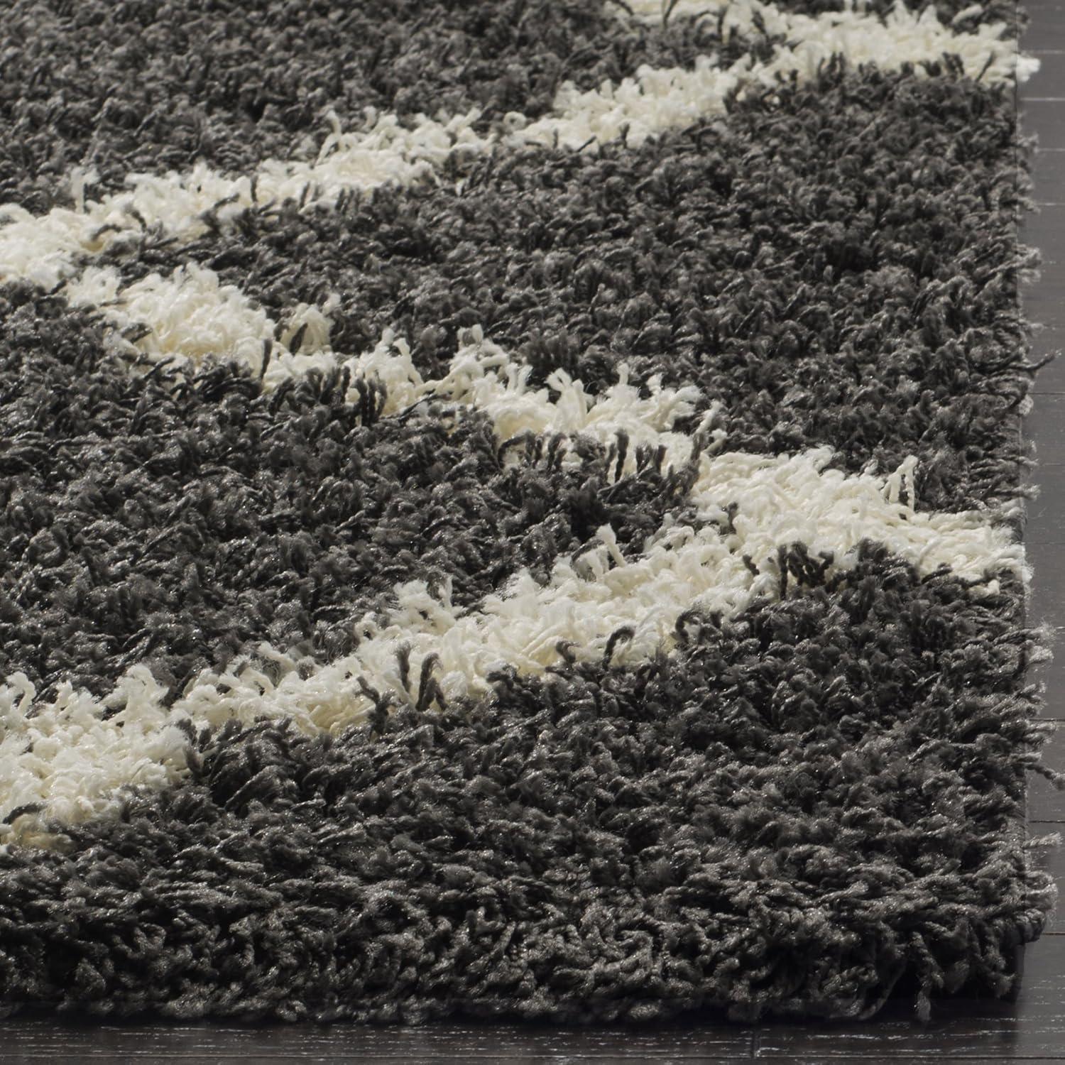 Dallas Shag SGD257 Power Loomed Area Rug - Dark Grey/Ivory - 6'x6' - Safavieh.
