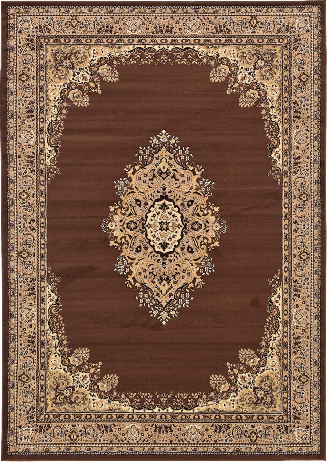 Handmade Brown Medallion 9' x 12' Easy-Care Synthetic Area Rug