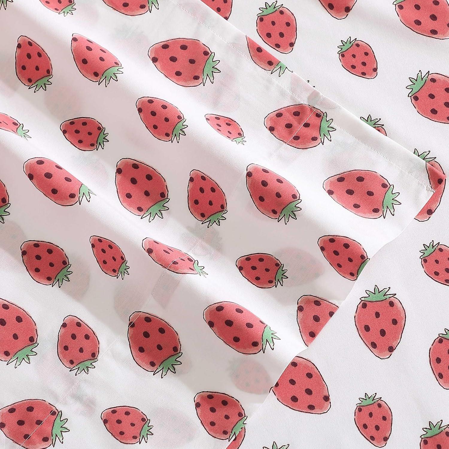 Poppy & Fritz - Full Sheets, Luxurious Cotton Percale Bedding Set, Crisp & Cool, Super Soft Bed Essentials (Strawberry Picnic Pink, Full)