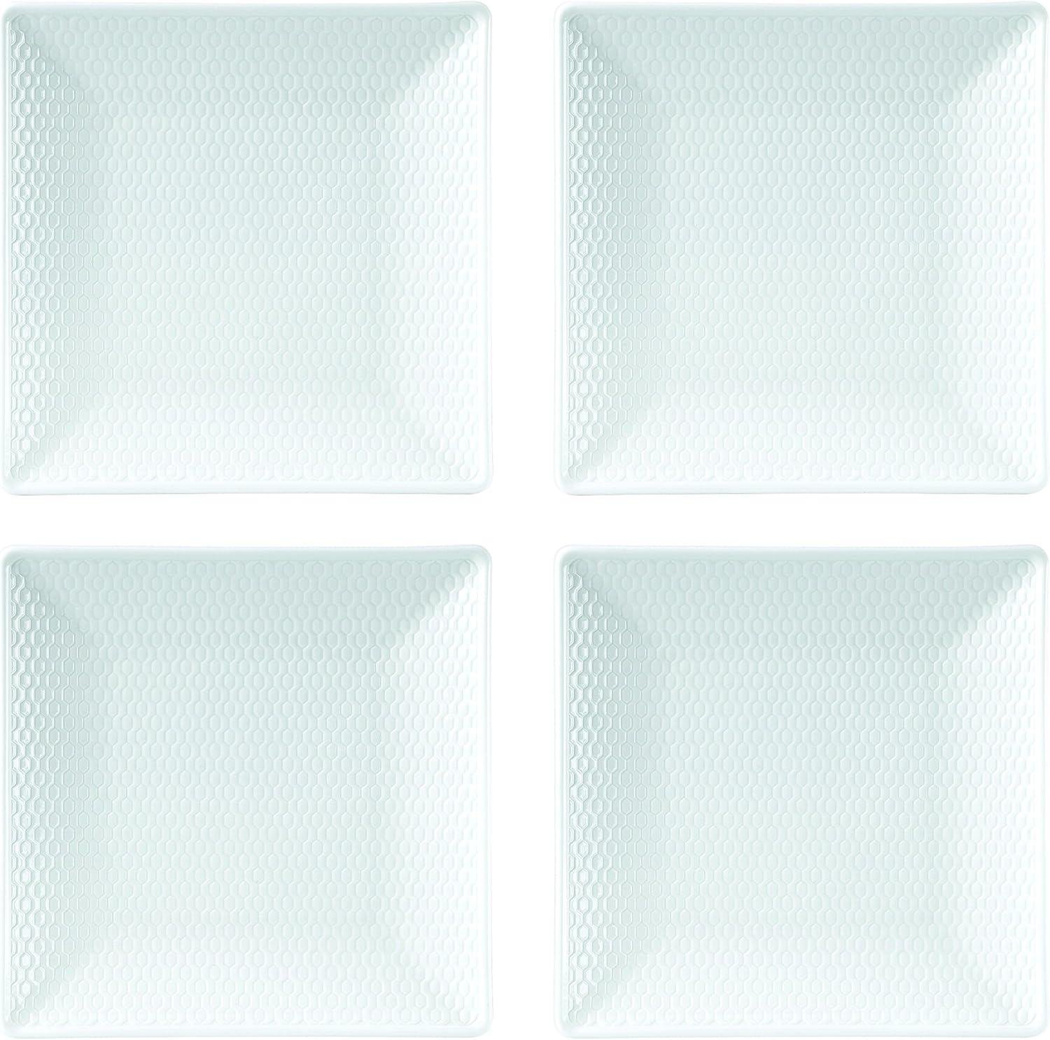 White Geometric Porcelain Square Appetizer Plates, Set of 4