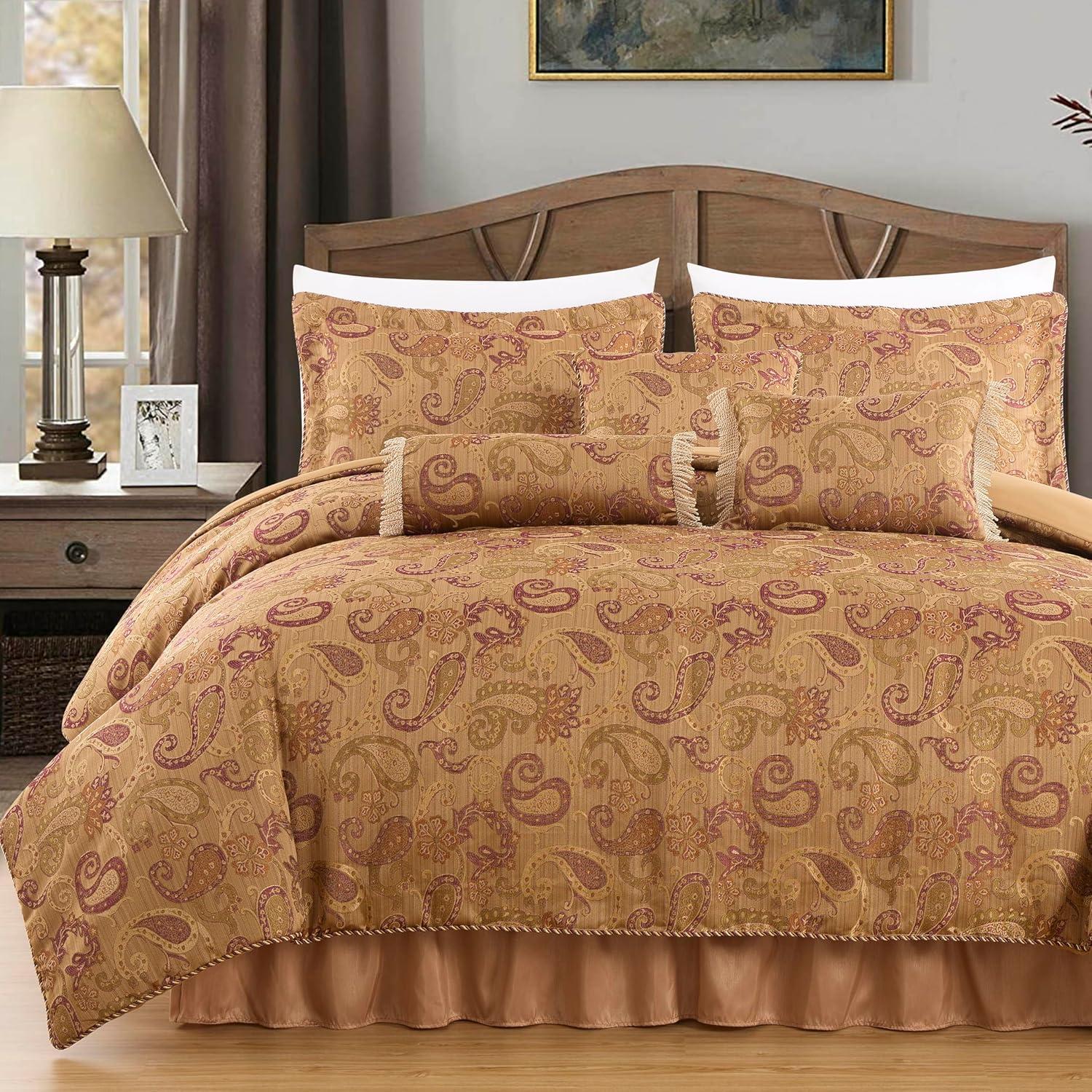 Chezmoi Collection Adelle 7-Piece Multi-Color Paisley Jacquard Comforter Set, King
