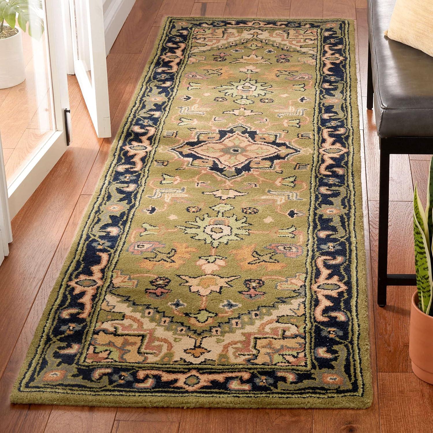 Heritage HG625 Handmade Runner Rug - 2'3"x6' - Green/Light Brown - Safavieh