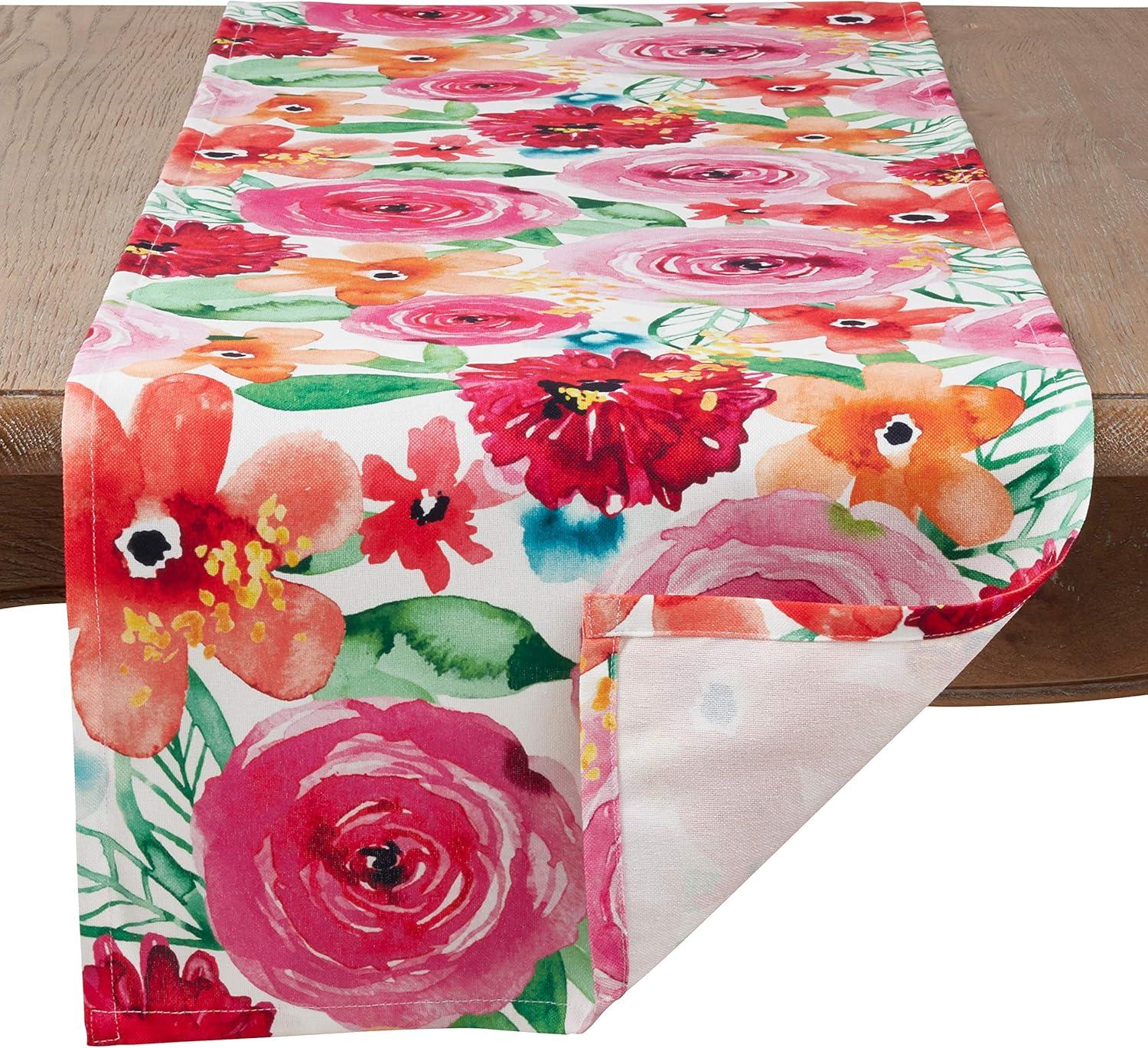 Colorful Floral Blossom Polyester Table Runner