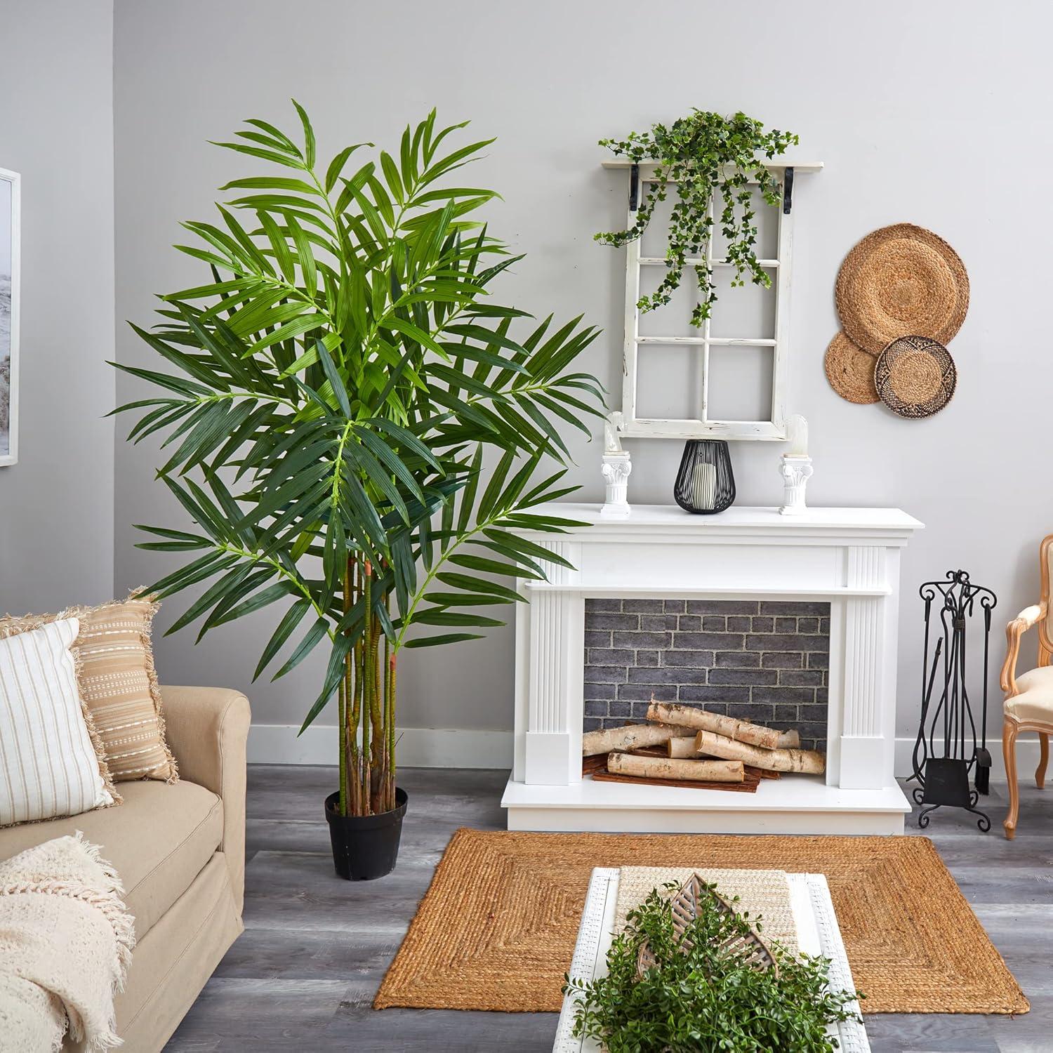Nearly Natural 8' Artificial King Palm Tree in Pot Green - Lifelike, Indoor, No Assembly Required