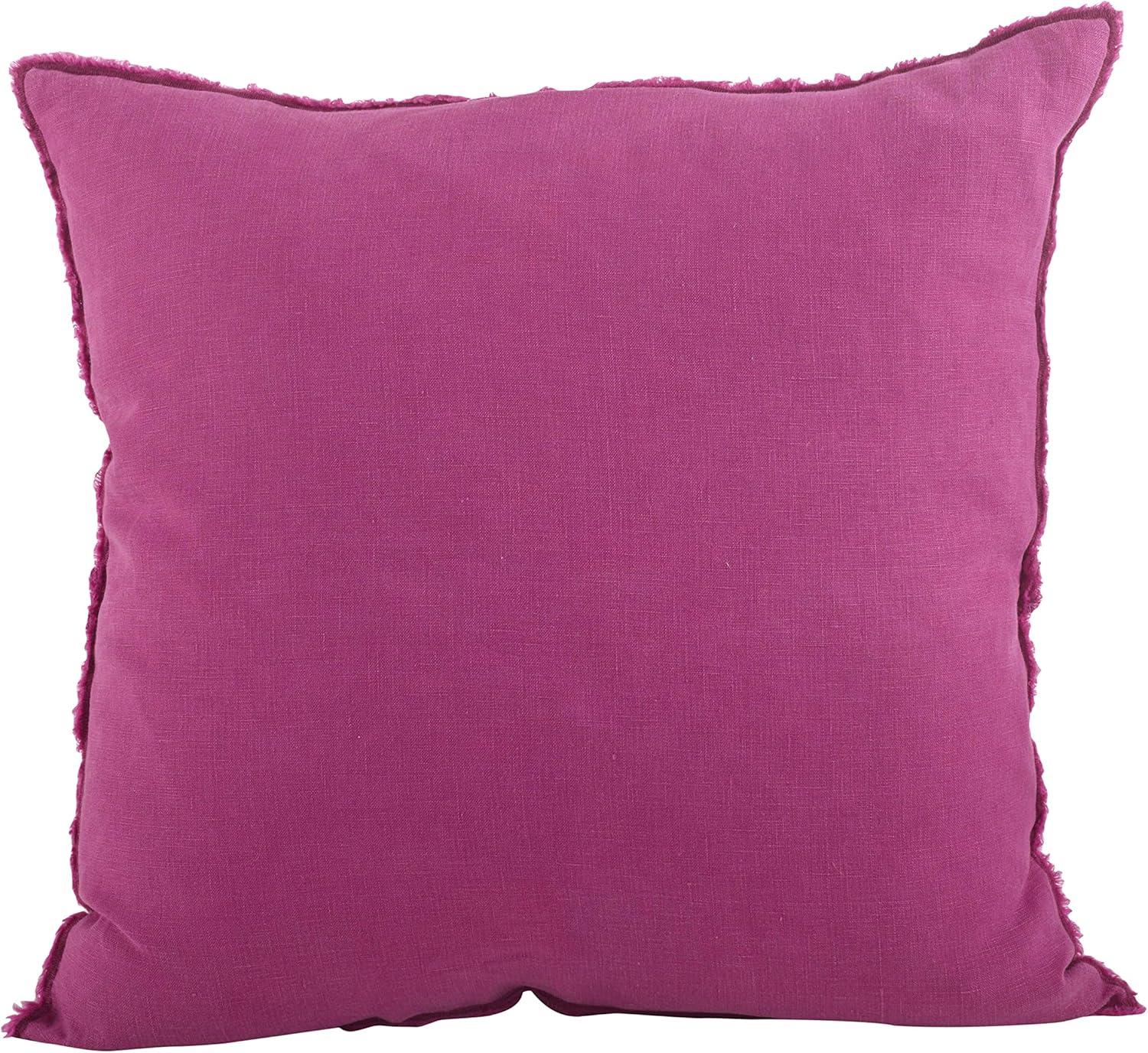 20"x20" Oversize Fringed Design Linen Square Throw Pillow Fuchsia - Saro Lifestyle: Indoor Decorative Cushion, Duck Feather Filled, Zippered