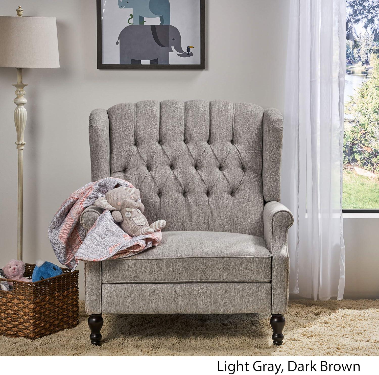 Apaloosa Oversized Wingback Press-Back Recliner Light Gray - Christopher Knight Home: Tufted, Nailhead Trim, Wood Legs