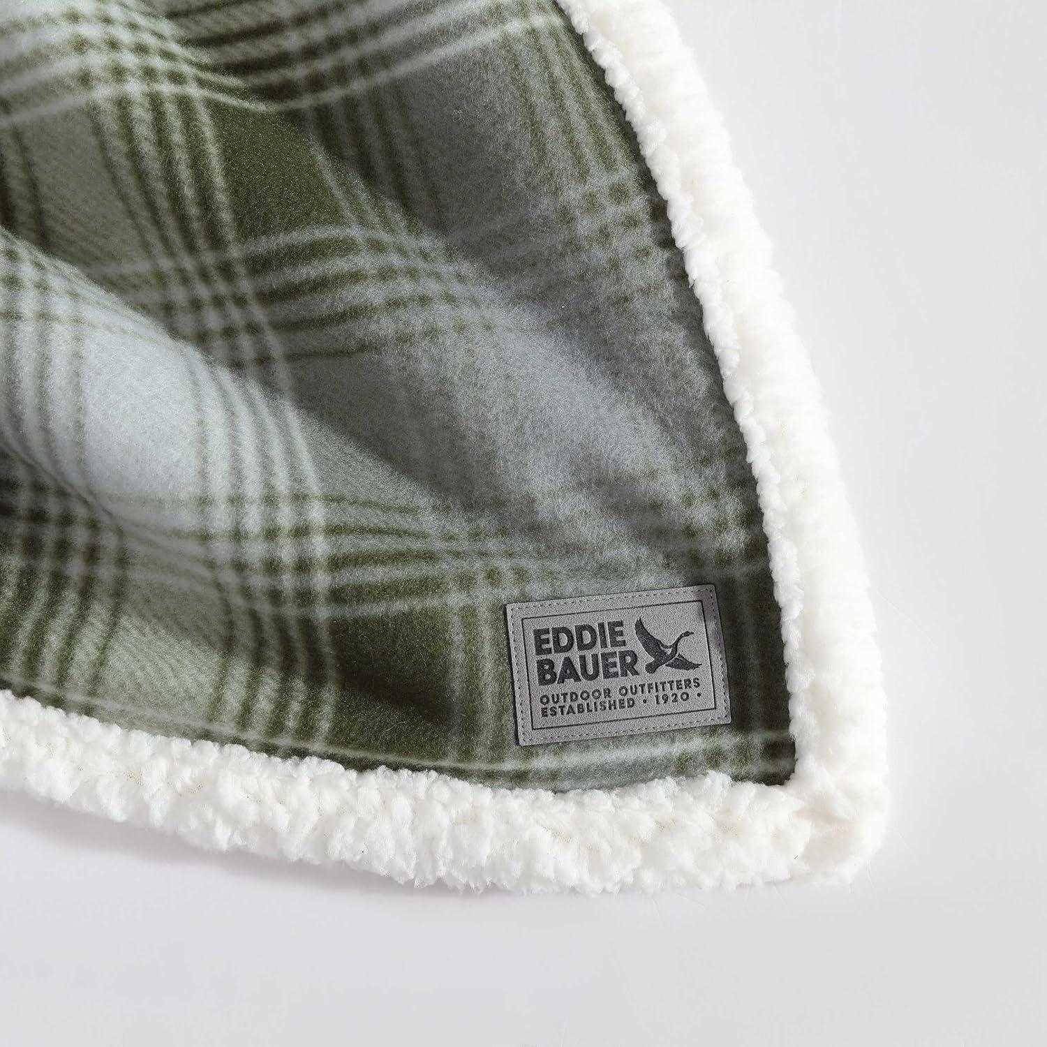 Eddie Bauer - Throw Blanket, Brushed Fleece Bedding with Sherpa Reverse, Soft & Cozy Plaid Home Decor for Bed or Couch (Nordic Plaid Green, Throw)