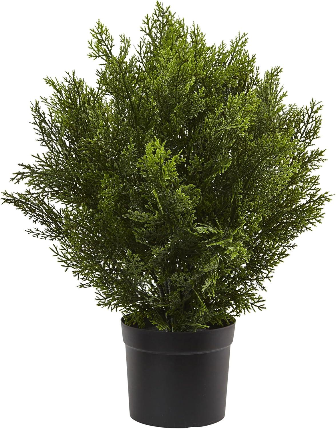 Nearly Natural 2'H Artificial Cedar Bush With Pot, Green/Black