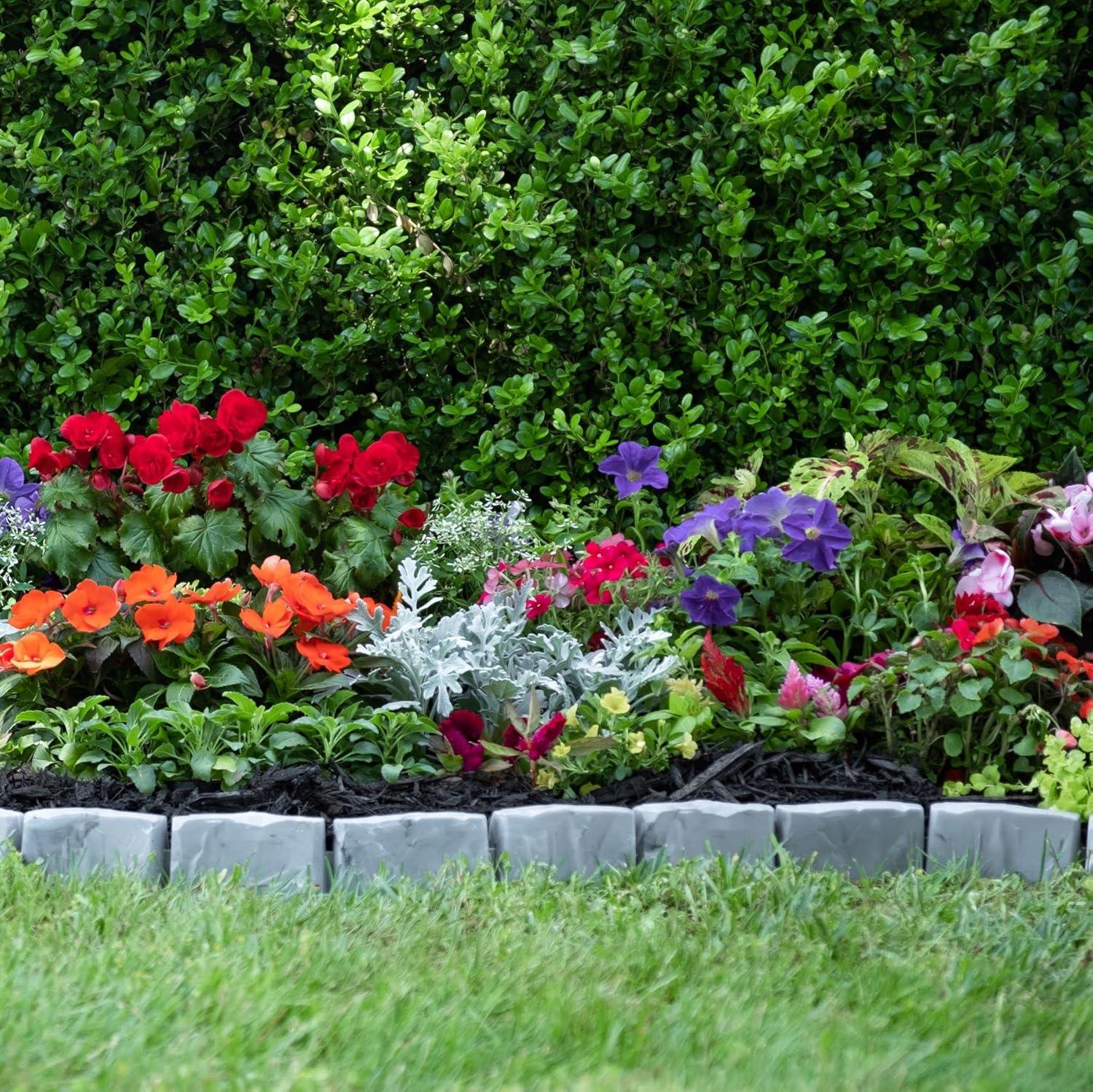 Slate Gray Faux Stone No-Dig Landscape Edging Kit with Anchoring Spikes