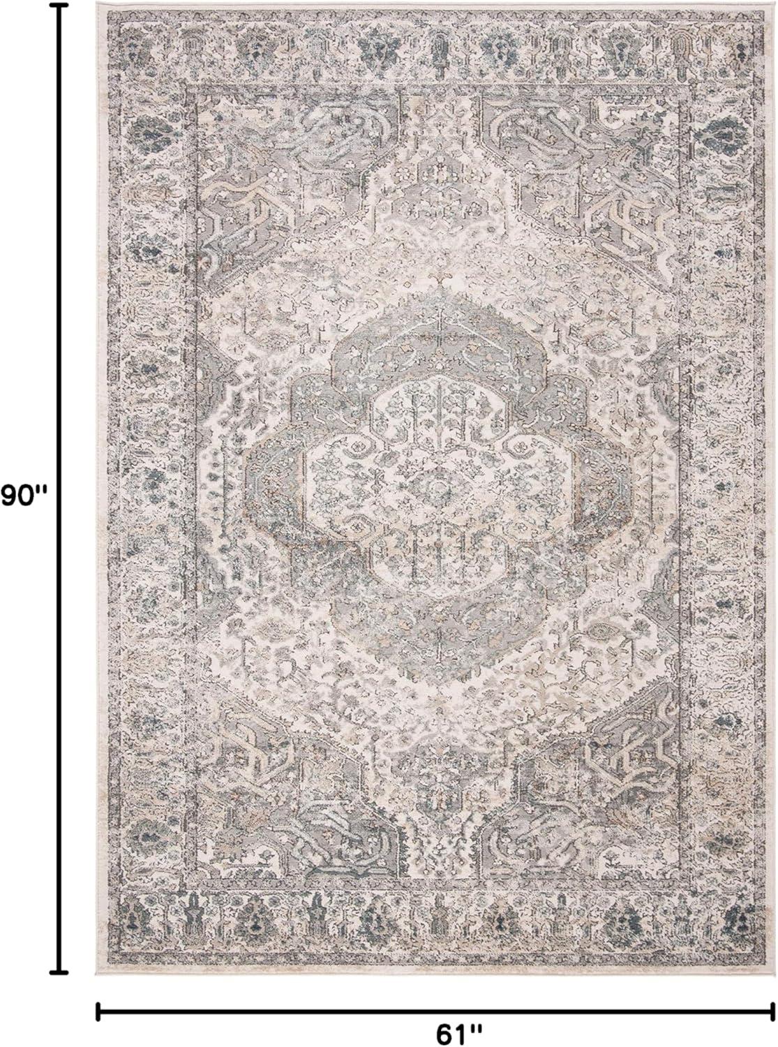 Ivory and Gray Hand-Knotted Synthetic Area Rug